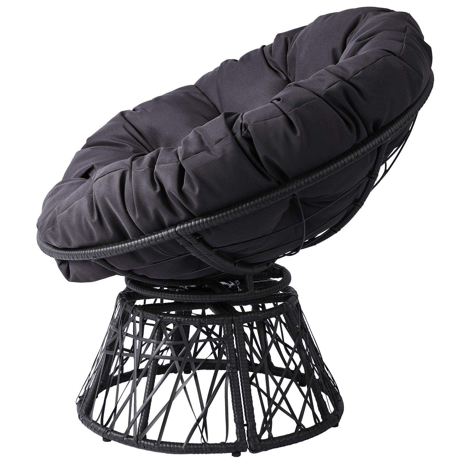 HAOYYE Ergonomic Swivel Wicker Papasan Chair With Thick Tufted Cushions, 360 Degree Rotatable Outdoor Indoor Lounge Chair For Living Room Bedroom Reading Room, Gray Cushion