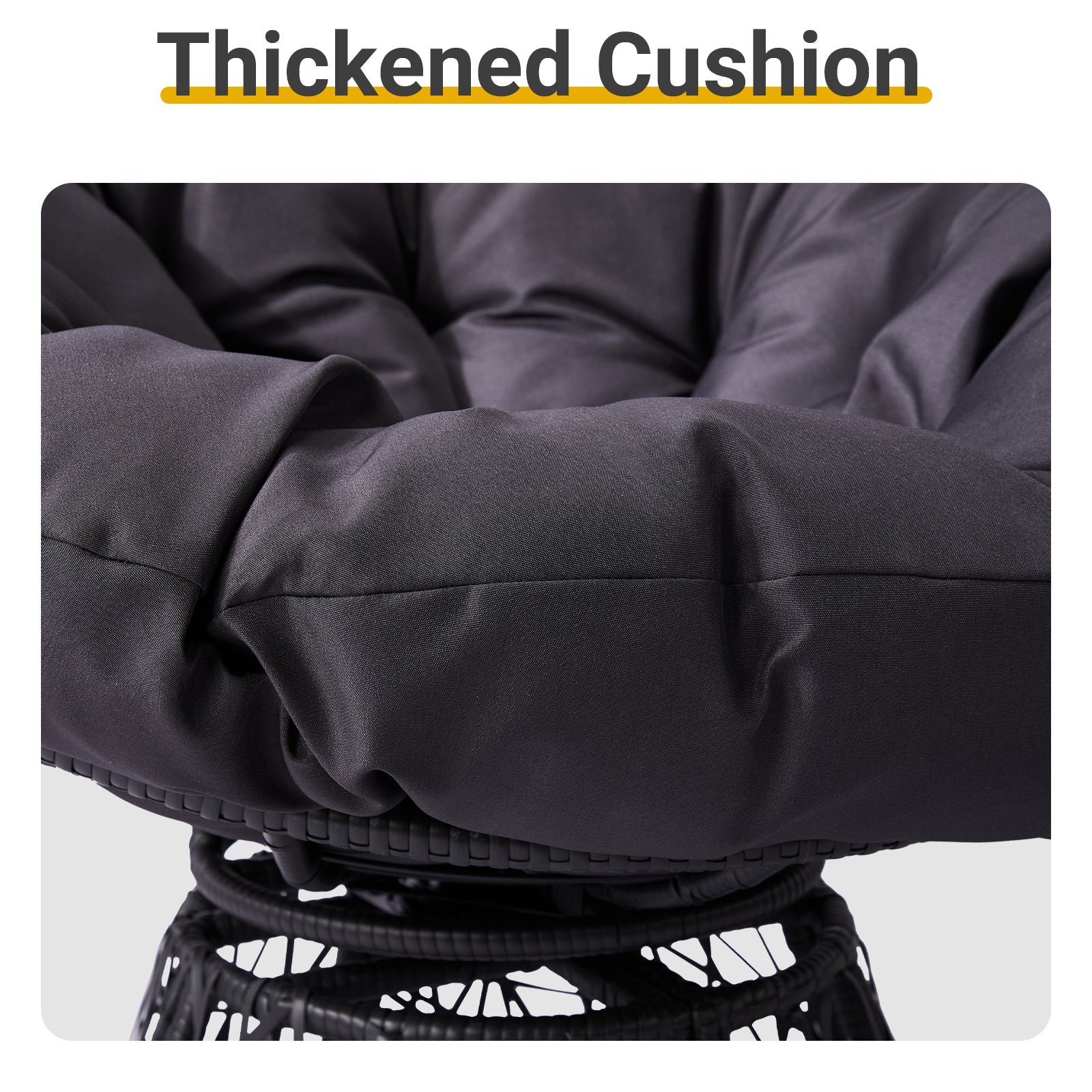 HAOYYE Ergonomic Swivel Wicker Papasan Chair With Thick Tufted Cushions, 360 Degree Rotatable Outdoor Indoor Lounge Chair For Living Room Bedroom Reading Room, Gray Cushion