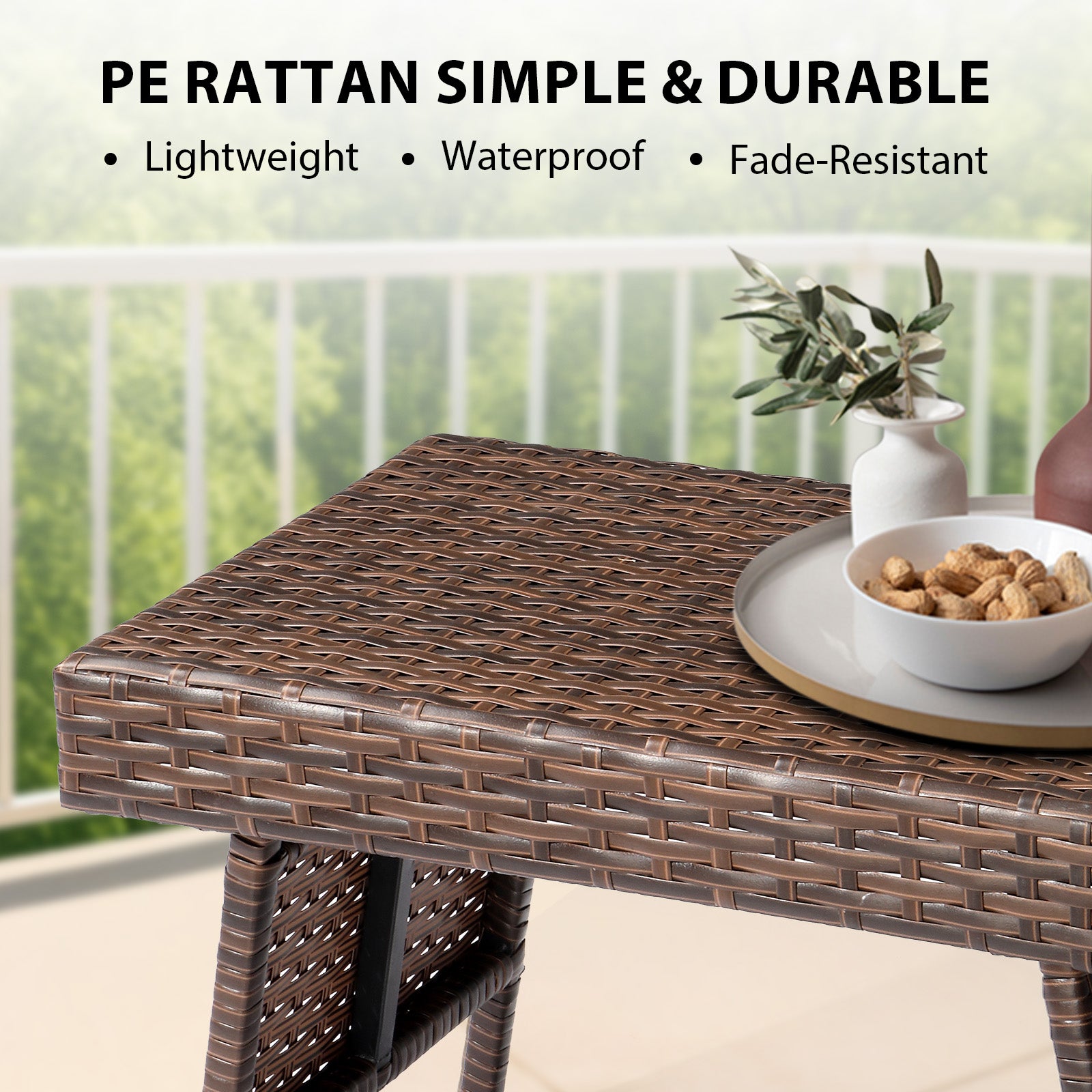 HAOYYE Outdoor Folding Side Table Patio Wicker Coffee Table with PE Rattan and Heavy Duty Steel Frame No Assembly Portable End Table for Garden Balcony Deck Poolside