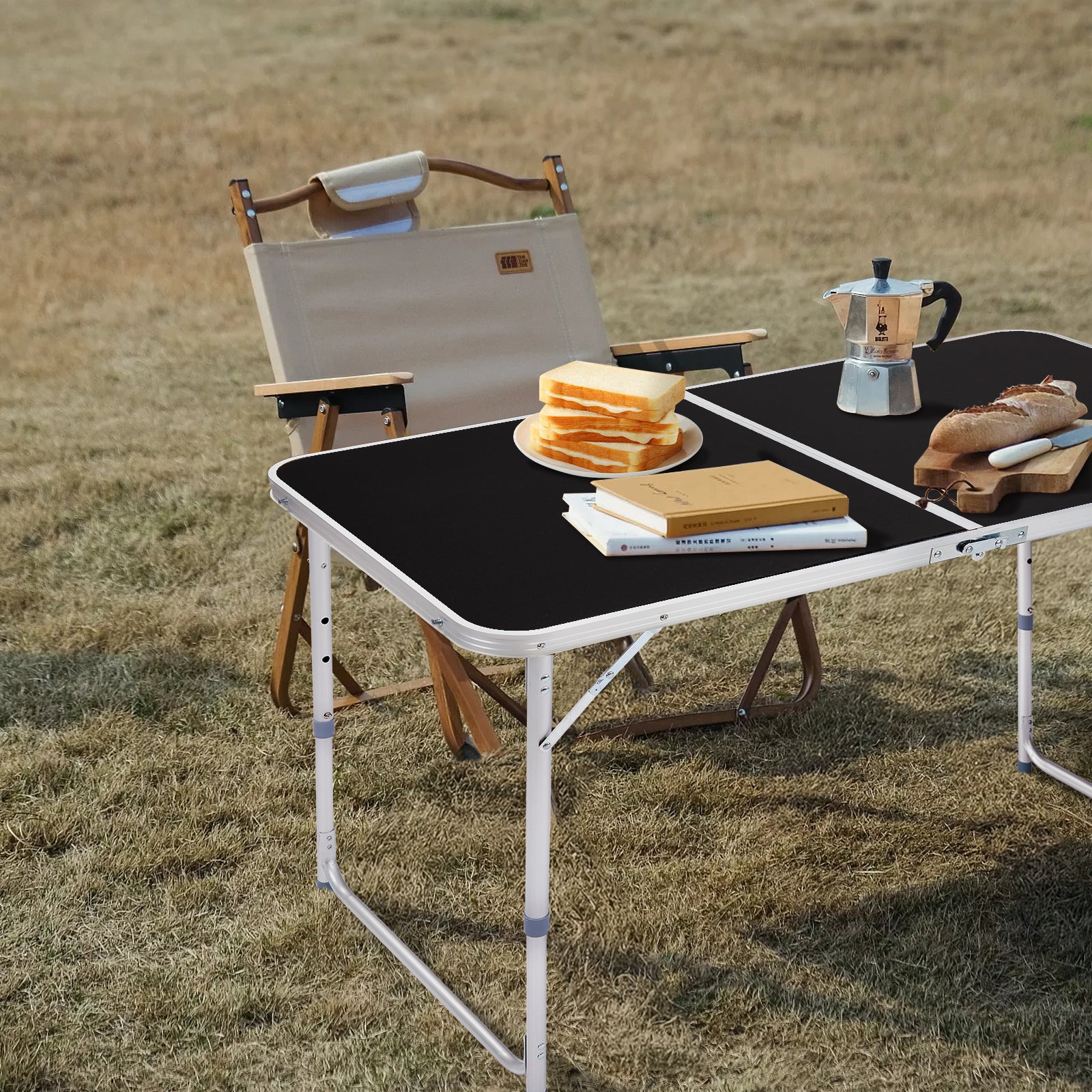 HAOYYE 4Ft Portable Multipurpose Folding Table, Lightweight Foldable Utility Table with Carry Handle, Sturdy Plastic Tabletop and Metal Legs, for Indoor Outdoor Use, Picnic, Camping, Party, Dining, Crafting, Backyard, Black