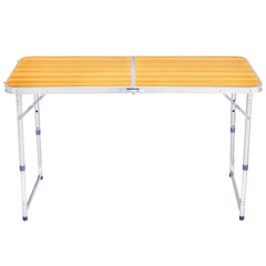HAOYYE Portable Multipurpose Folding Table Wood Grain Color Lightweight Aluminum Camping Table with Handle Waterproof Scratch Resistant Surface for Outdoor Picnic BBQ Travel Indoor Home Office Use