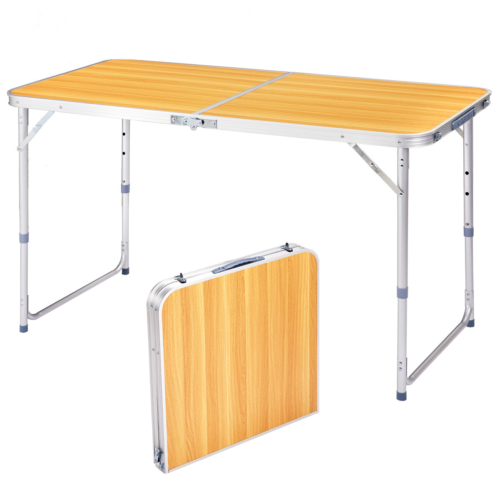 HAOYYE Portable Multipurpose Folding Table Wood Grain Color Lightweight Aluminum Camping Table with Handle Waterproof Scratch Resistant Surface for Outdoor Picnic BBQ Travel Indoor Home Office Use