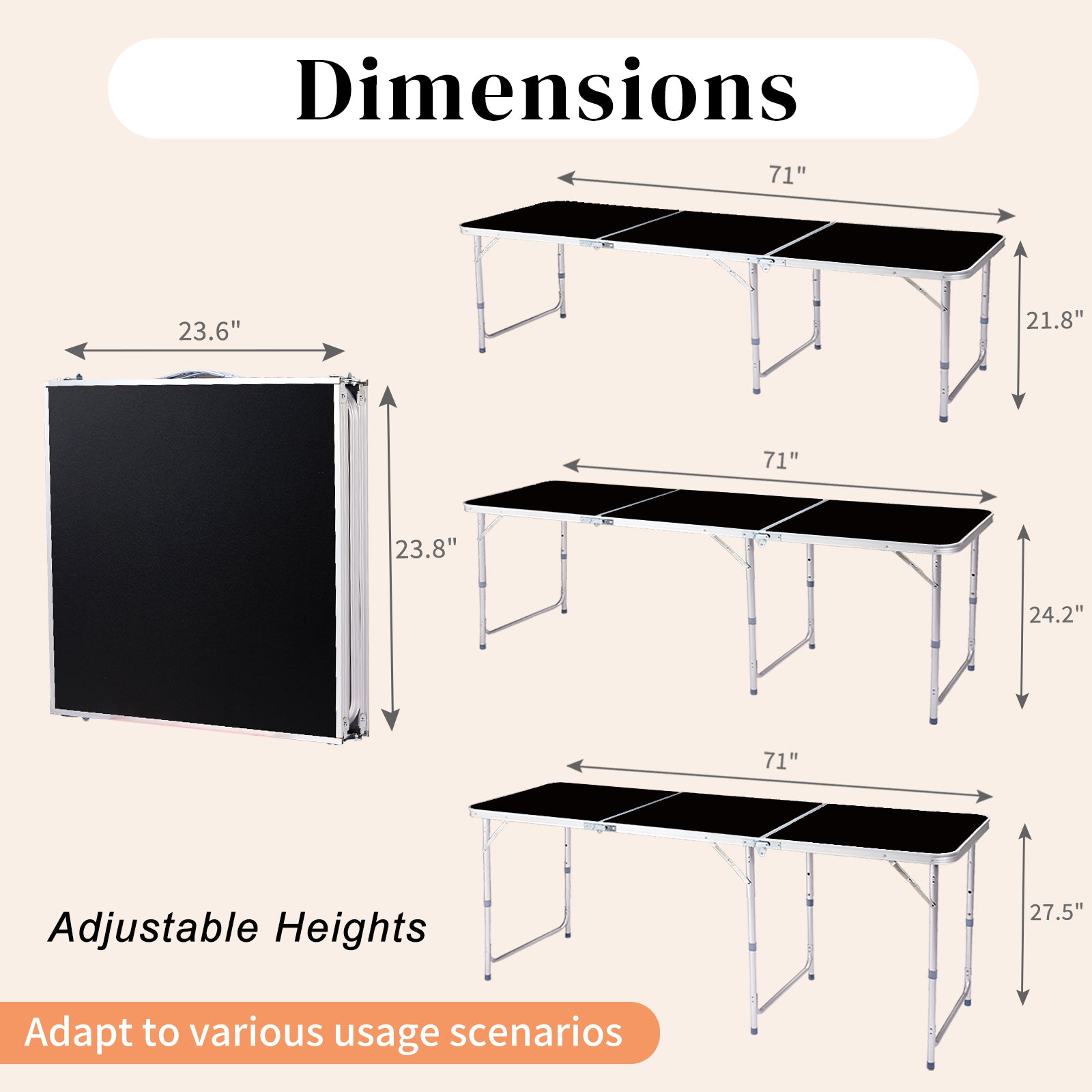 HAOYYE 6ft Aluminum Alloy Folding Table Lightweight Portable Utility Table with Carry Handle for Indoor Outdoor Use Camping Picnic Party Catering Office Backyard Easy Setup and Storage