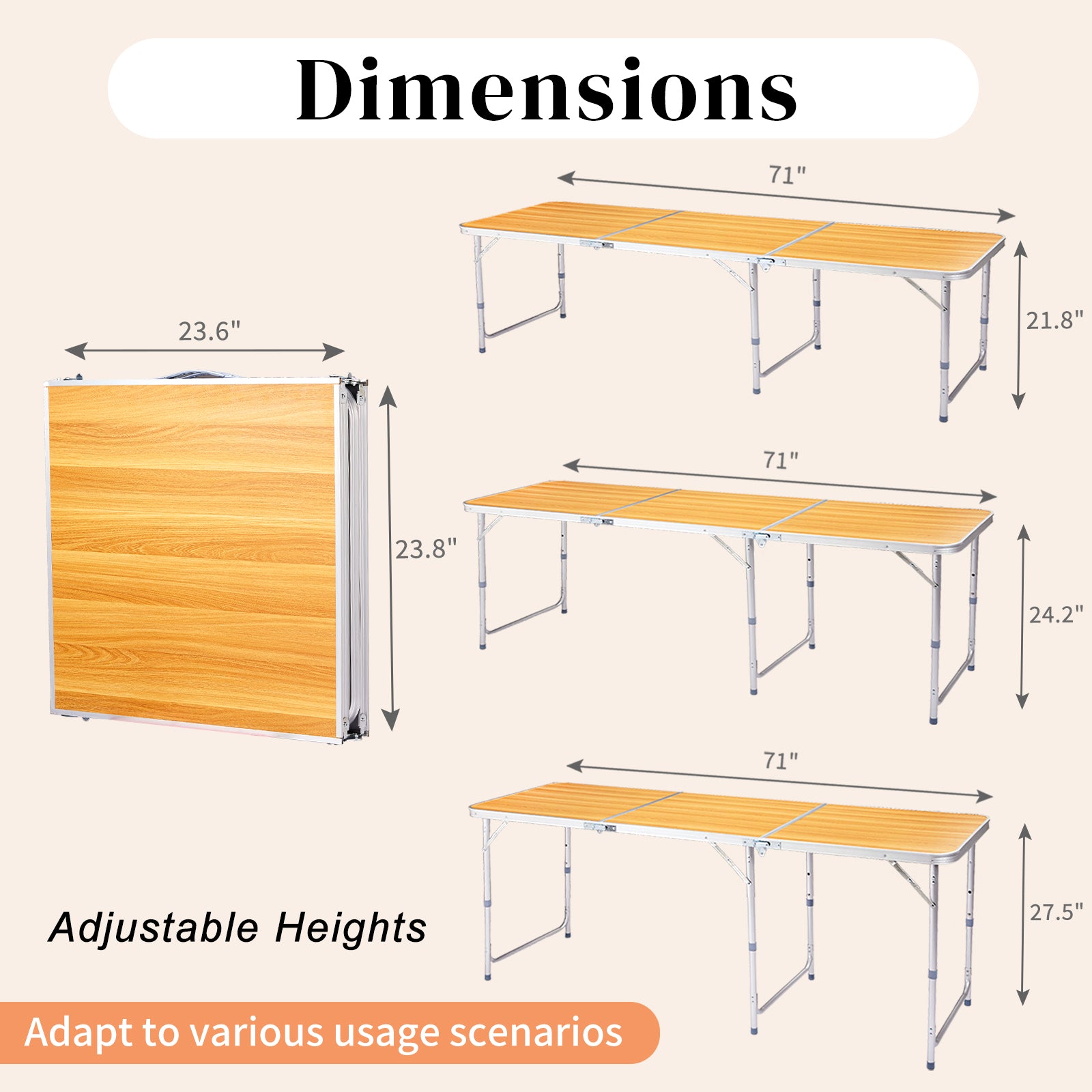 HAOYYE 6ft Aluminum Alloy Folding Table Lightweight Portable Utility Table with Carry Handle for Indoor Outdoor Use Camping Picnic Party Catering Office Backyard Easy Setup and Storage