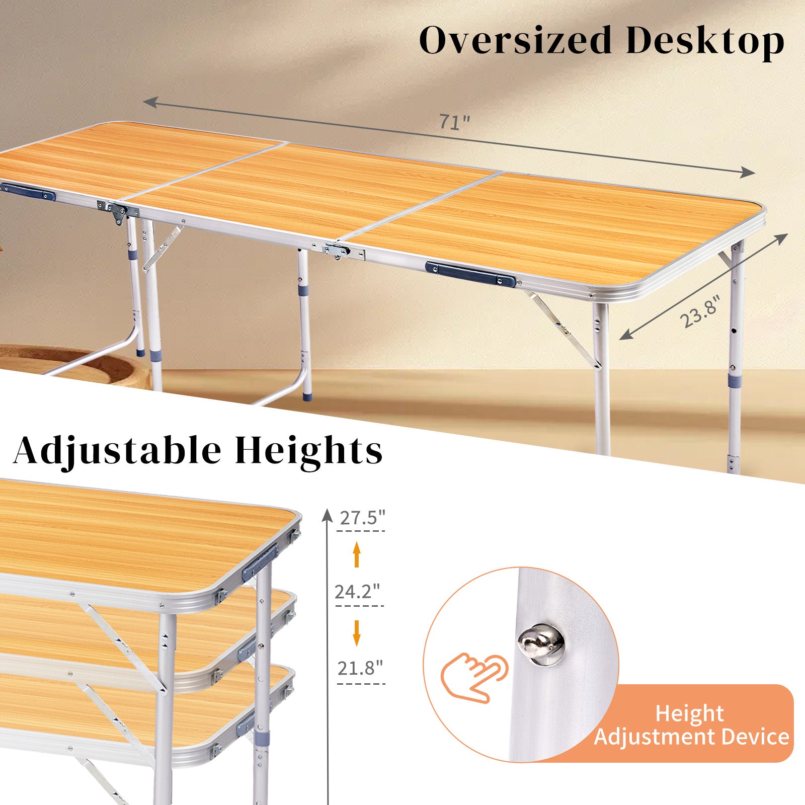 HAOYYE 6ft Aluminum Alloy Folding Table Lightweight Portable Utility Table with Carry Handle for Indoor Outdoor Use Camping Picnic Party Catering Office Backyard Easy Setup and Storage