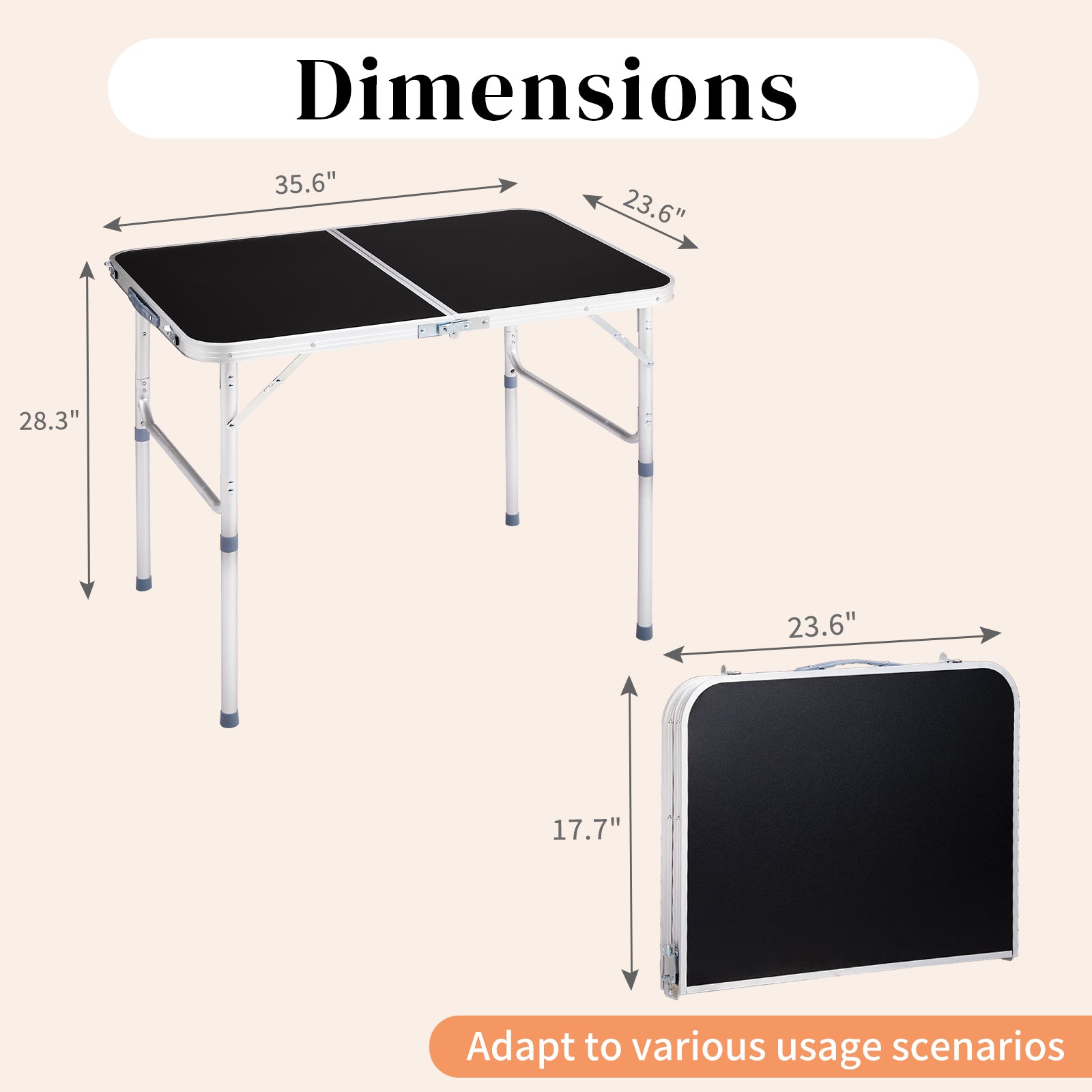 HAOYYE 3ft Aluminum Alloy Folding Table Black Lightweight Portable Utility Table with Carry Handle for Outdoor Camping Picnic BBQ Travel Kitchen Office Craft and Backyard Use Easy Setup