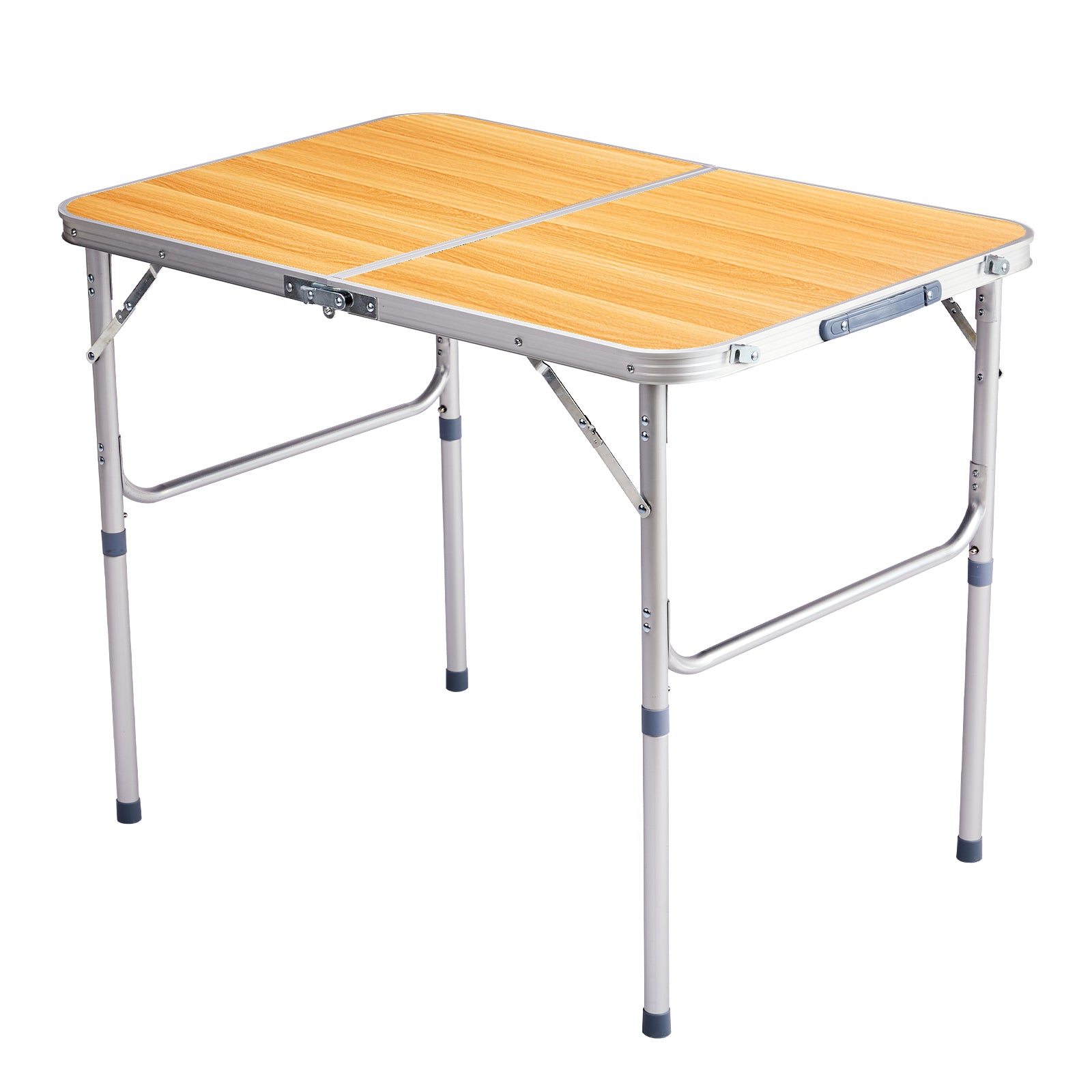 HAOYYE Aluminum Alloy Folding Table Wood Grain Color Lightweight Portable Picnic Table with Carry Handle Adjustable Height Waterproof Surface for Camping BBQ Indoor Outdoor Travel Events