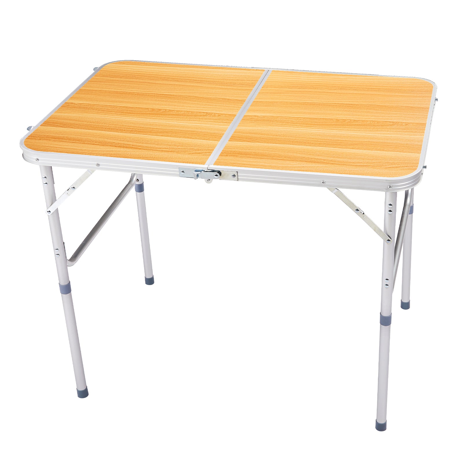 HAOYYE Aluminum Alloy Folding Table Wood Grain Color Lightweight Portable Picnic Table with Carry Handle Adjustable Height Waterproof Surface for Camping BBQ Indoor Outdoor Travel Events