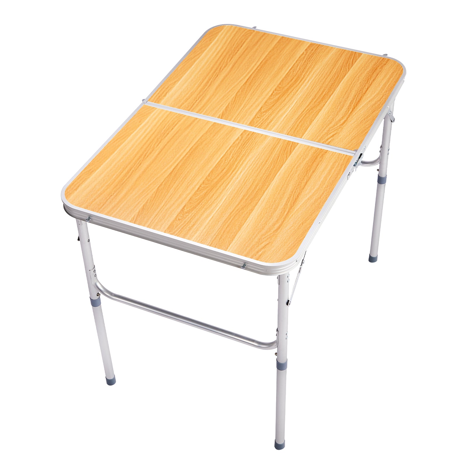 HAOYYE Aluminum Alloy Folding Table Wood Grain Color Lightweight Portable Picnic Table with Carry Handle Adjustable Height Waterproof Surface for Camping BBQ Indoor Outdoor Travel Events