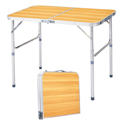 HAOYYE Aluminum Alloy Folding Table Wood Grain Color Lightweight Portable Picnic Table with Carry Handle Adjustable Height Waterproof Surface for Camping BBQ Indoor Outdoor Travel Events