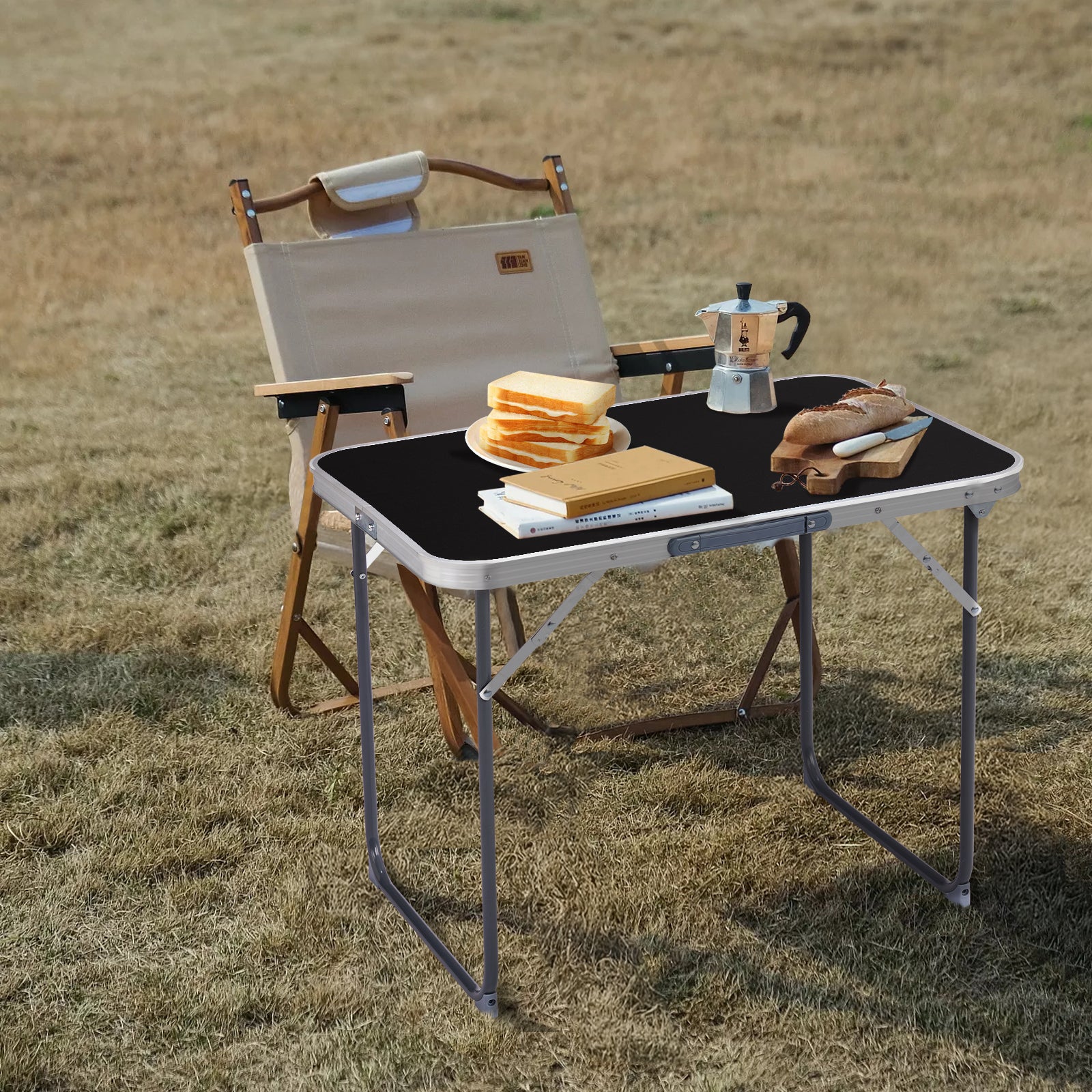 HAOYYE 2.3ft Aluminum Camping Folding Table Black Lightweight Portable Table with Carry Handle for Outdoor Picnic BBQ Travel Patio Balcony Office Use Easy Setup Space Saving Design