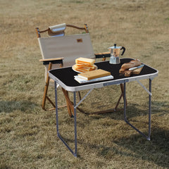 HAOYYE 2.3ft Aluminum Camping Folding Table Black Lightweight Portable Table with Carry Handle for Outdoor Picnic BBQ Travel Patio Balcony Office Use Easy Setup Space Saving Design