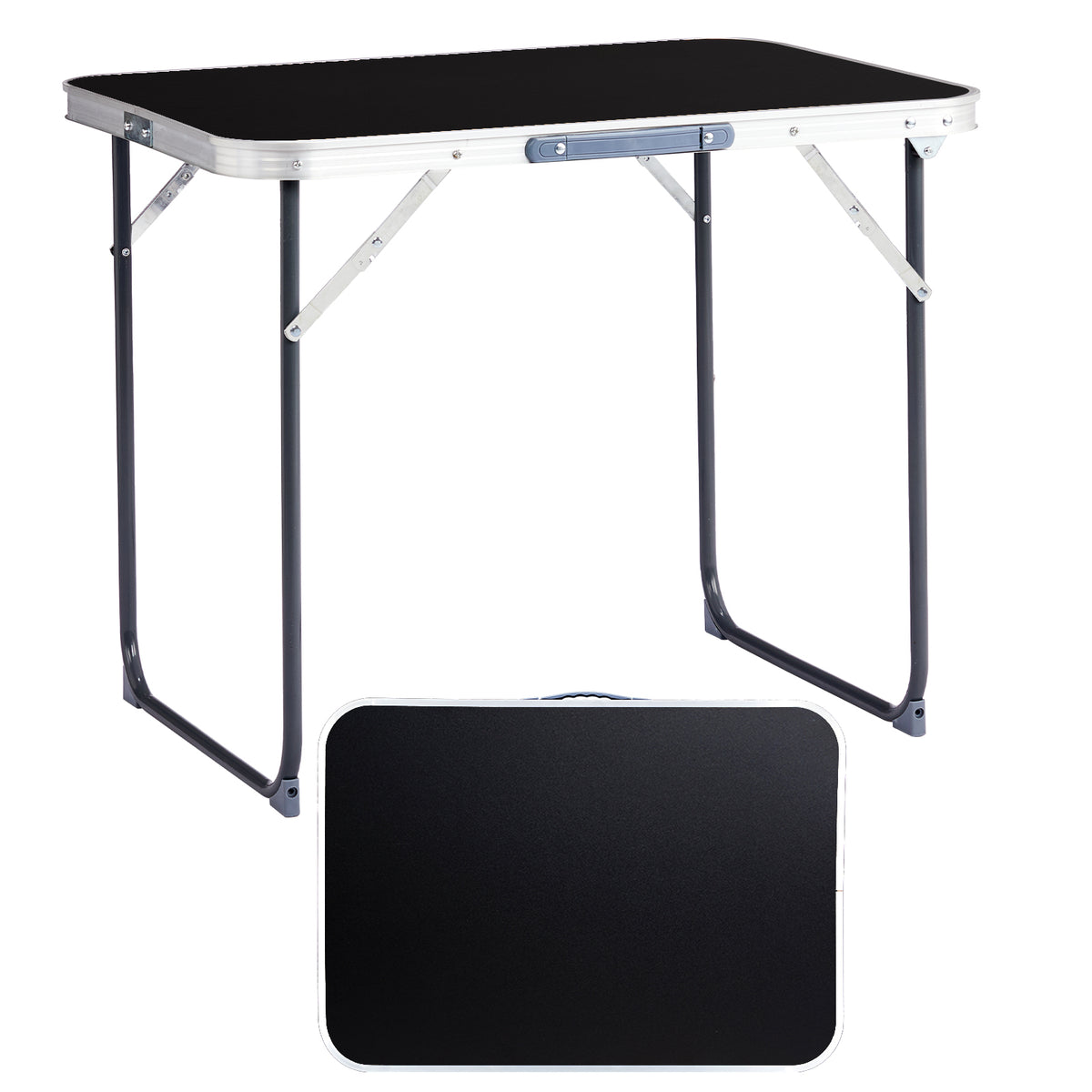 HAOYYE 2.3ft Aluminum Camping Folding Table Black Lightweight Portable Table with Carry Handle for Outdoor Picnic BBQ Travel Patio Balcony Office Use Easy Setup Space Saving Design