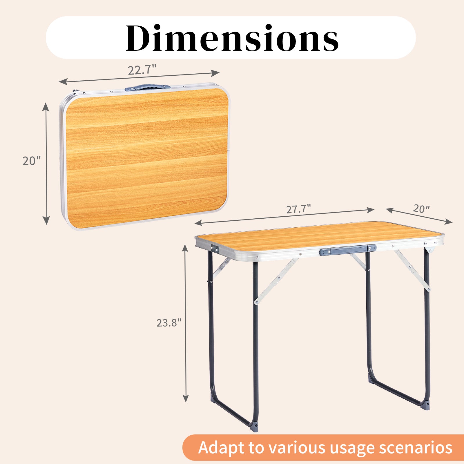 HAOYYE Aluminum Camping Folding Table Wood Grain Color Portable Outdoor Picnic Table Lightweight Rust-Resistant Easy Setup Small Utility Table for BBQ Hiking Patio Travel Indoor Outdoor Use