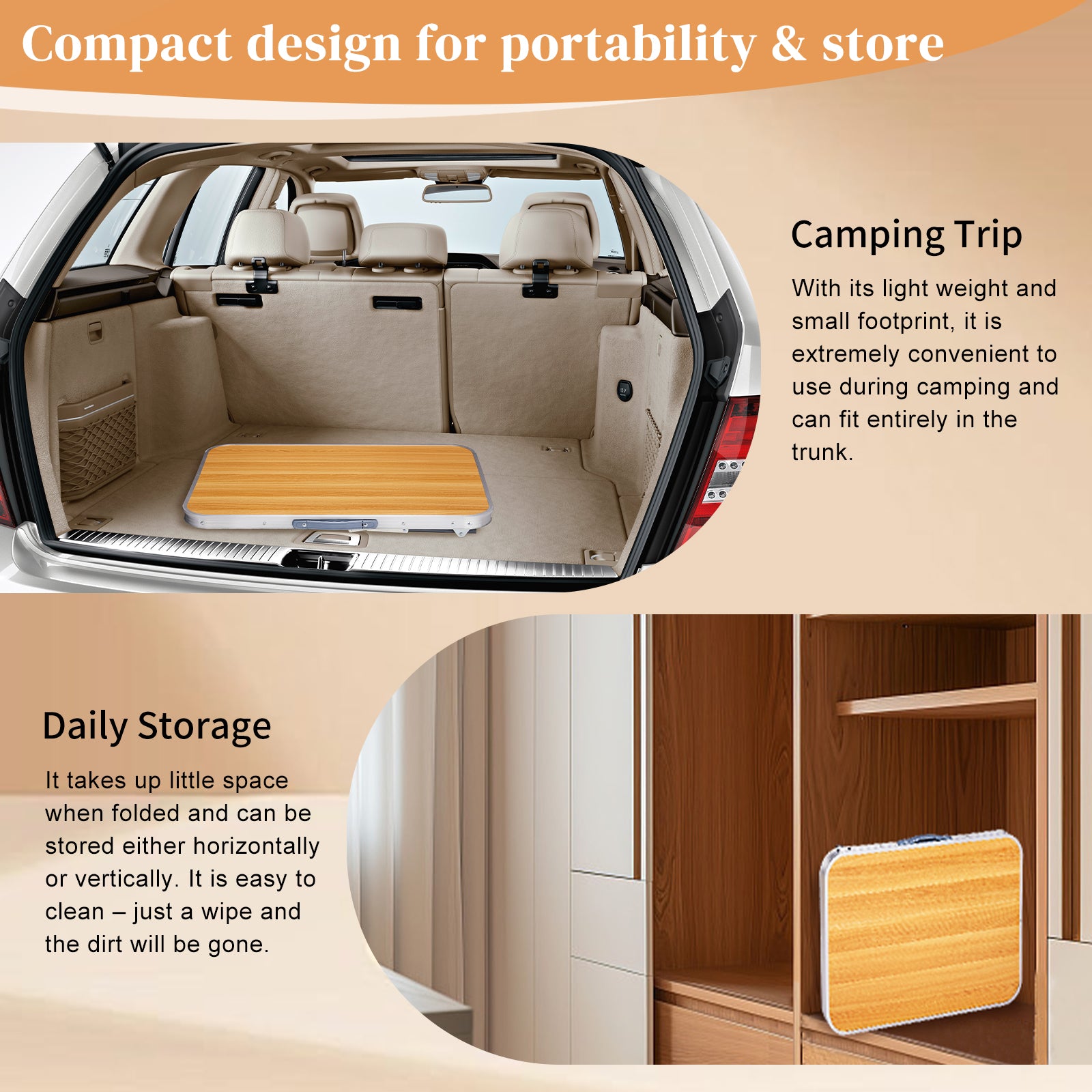 HAOYYE Aluminum Camping Folding Table Wood Grain Color Portable Outdoor Picnic Table Lightweight Rust-Resistant Easy Setup Small Utility Table for BBQ Hiking Patio Travel Indoor Outdoor Use