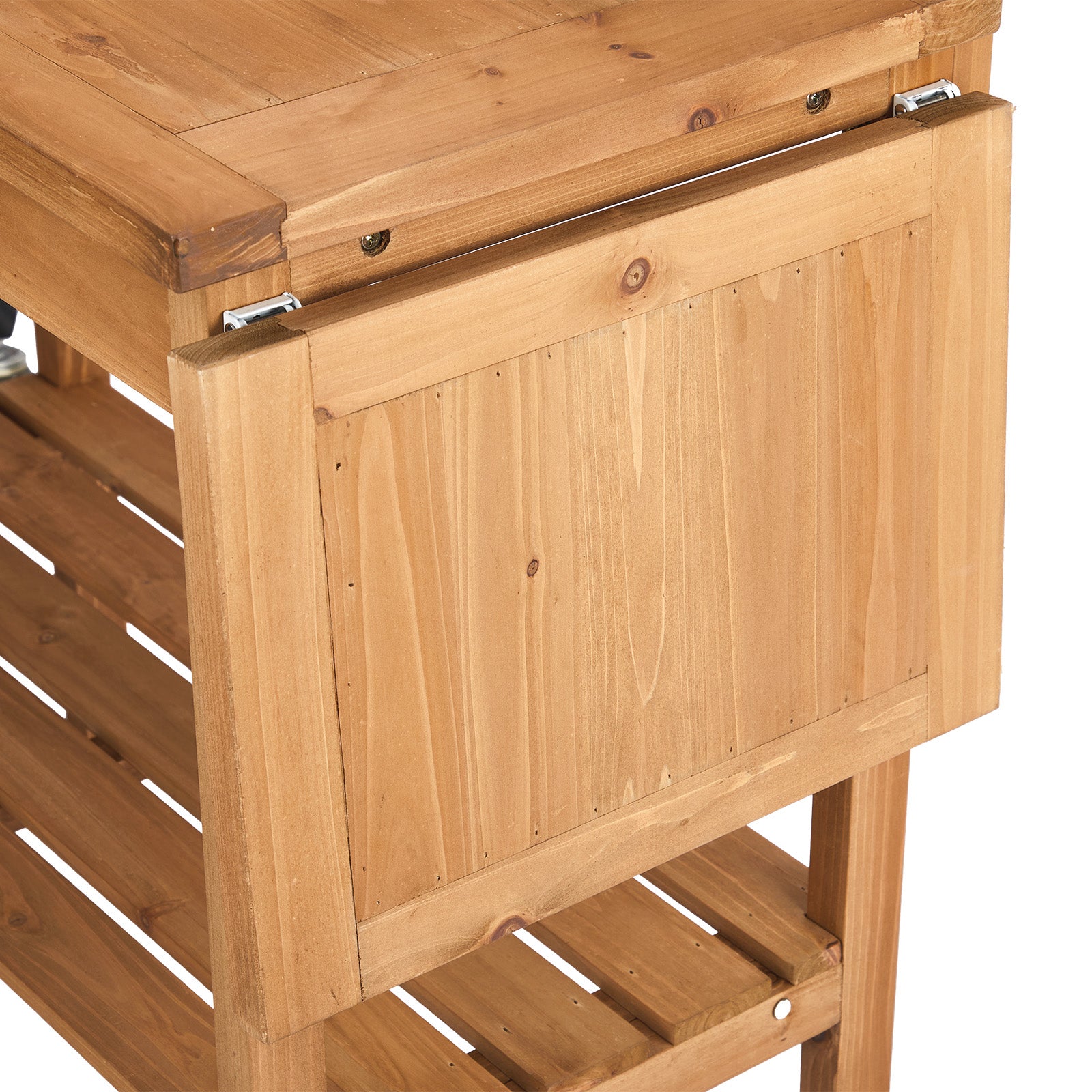 HAOYYE Outdoor Wooden Potting Bench Table with Folding Pallet Metal Tabletop and Storage Shelves Garden Planting Workstation for Backyard Balcony Patio Natural Wood Horticulture Gardening Organizer