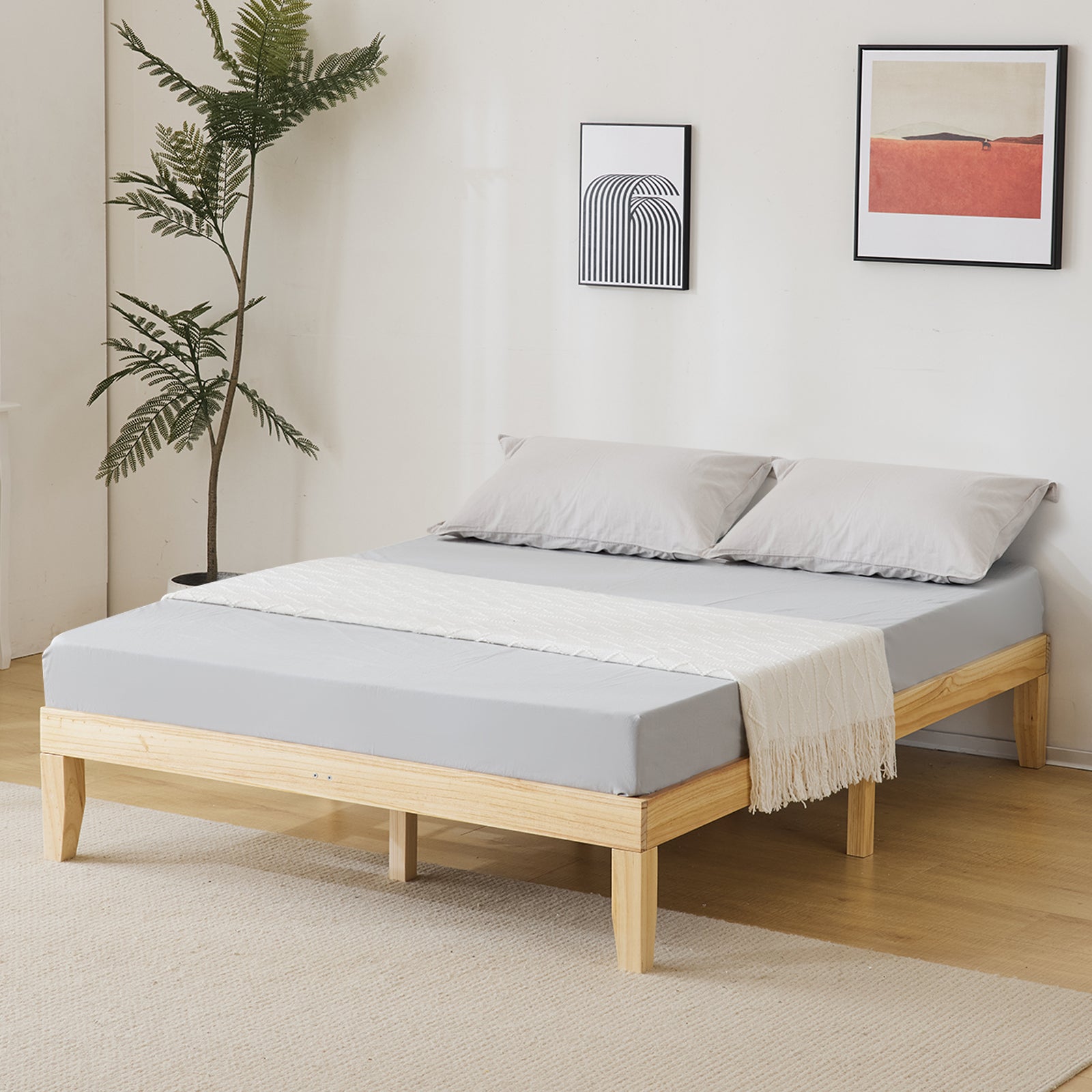 HAOYYE Basic Pine Wood Bed Frame with Original Natural Finish, Sturdy Wooden Platform Bed, Simple and Durable Design for Bedroom, Easy Assembly and Classic Style for Single Size Mattress