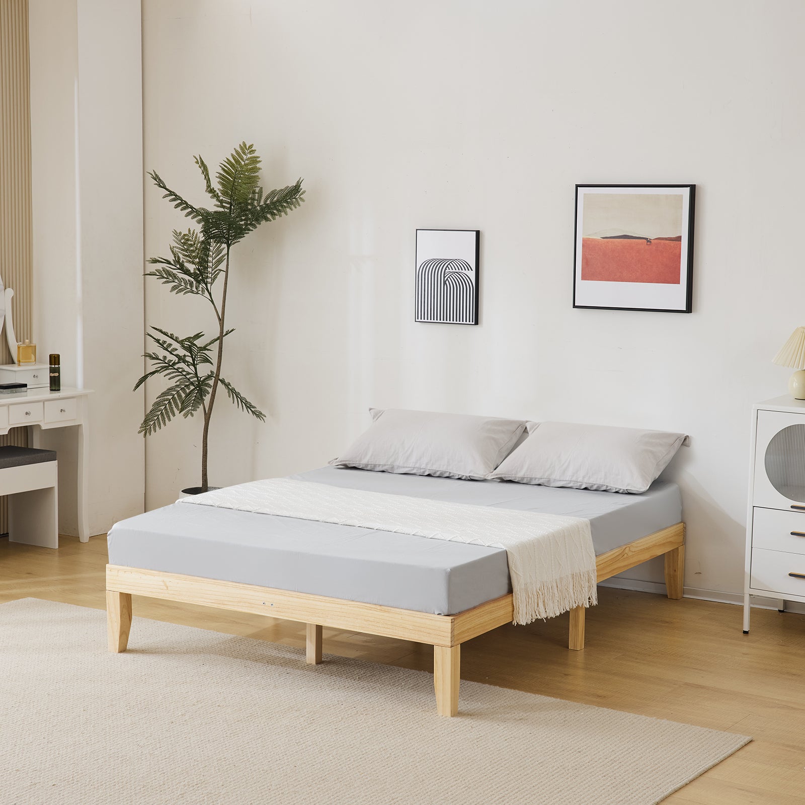 HAOYYE Basic Pine Wood Bed Frame with Original Natural Finish, Sturdy Wooden Platform Bed, Simple and Durable Design for Bedroom, Easy Assembly and Classic Style for Single Size Mattress