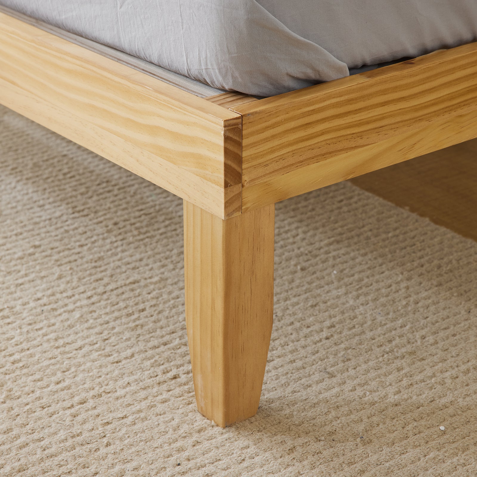 HAOYYE Basic Pine Wood Bed Frame with Original Natural Finish, Sturdy Wooden Platform Bed, Simple and Durable Design for Bedroom, Easy Assembly and Classic Style for Single Size Mattress