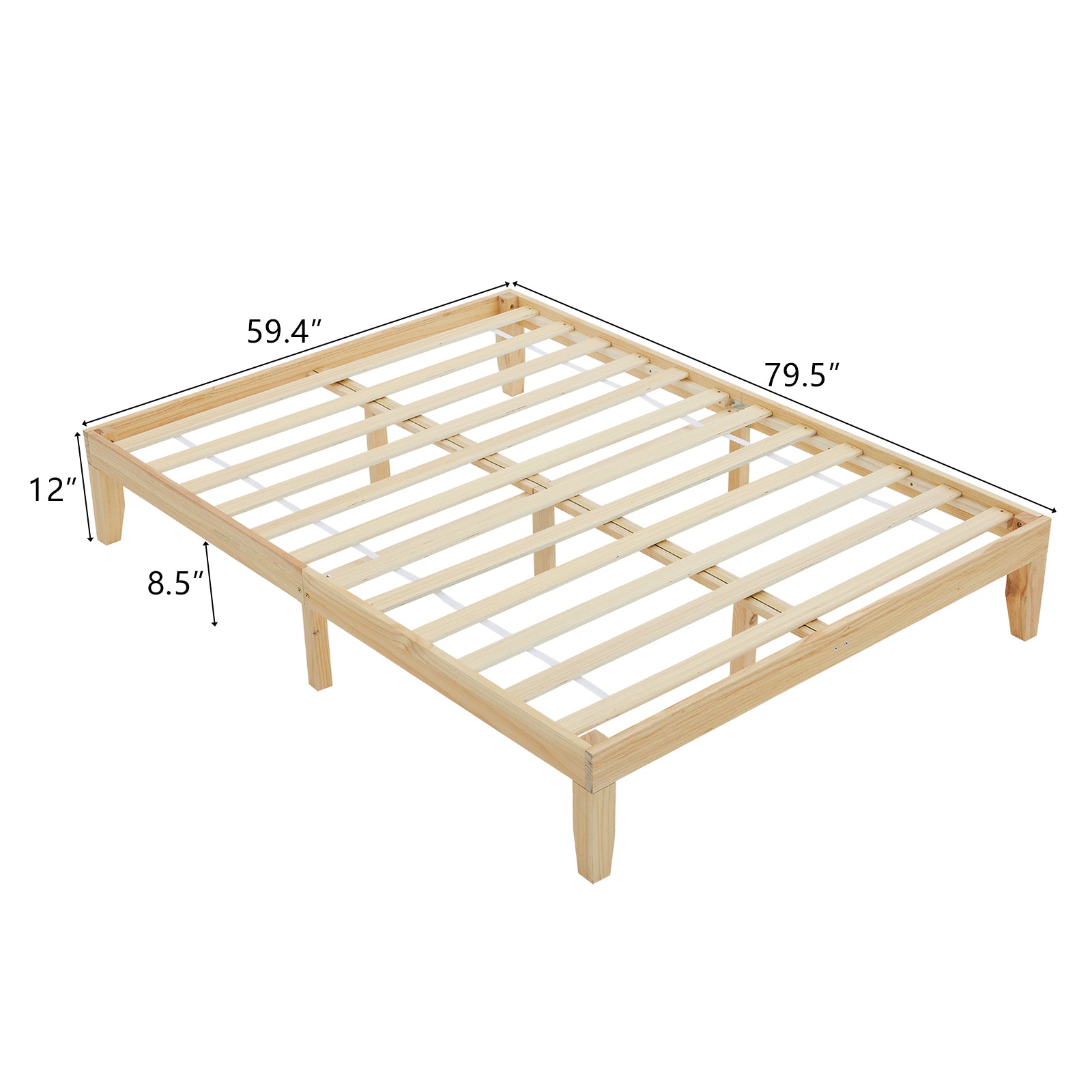 HAOYYE Queen Size Solid Pine Platform Bed Frame with Slats and Storage Space Underneath, 12" Tall Wooden Bed Frame No Box Spring Needed Original
