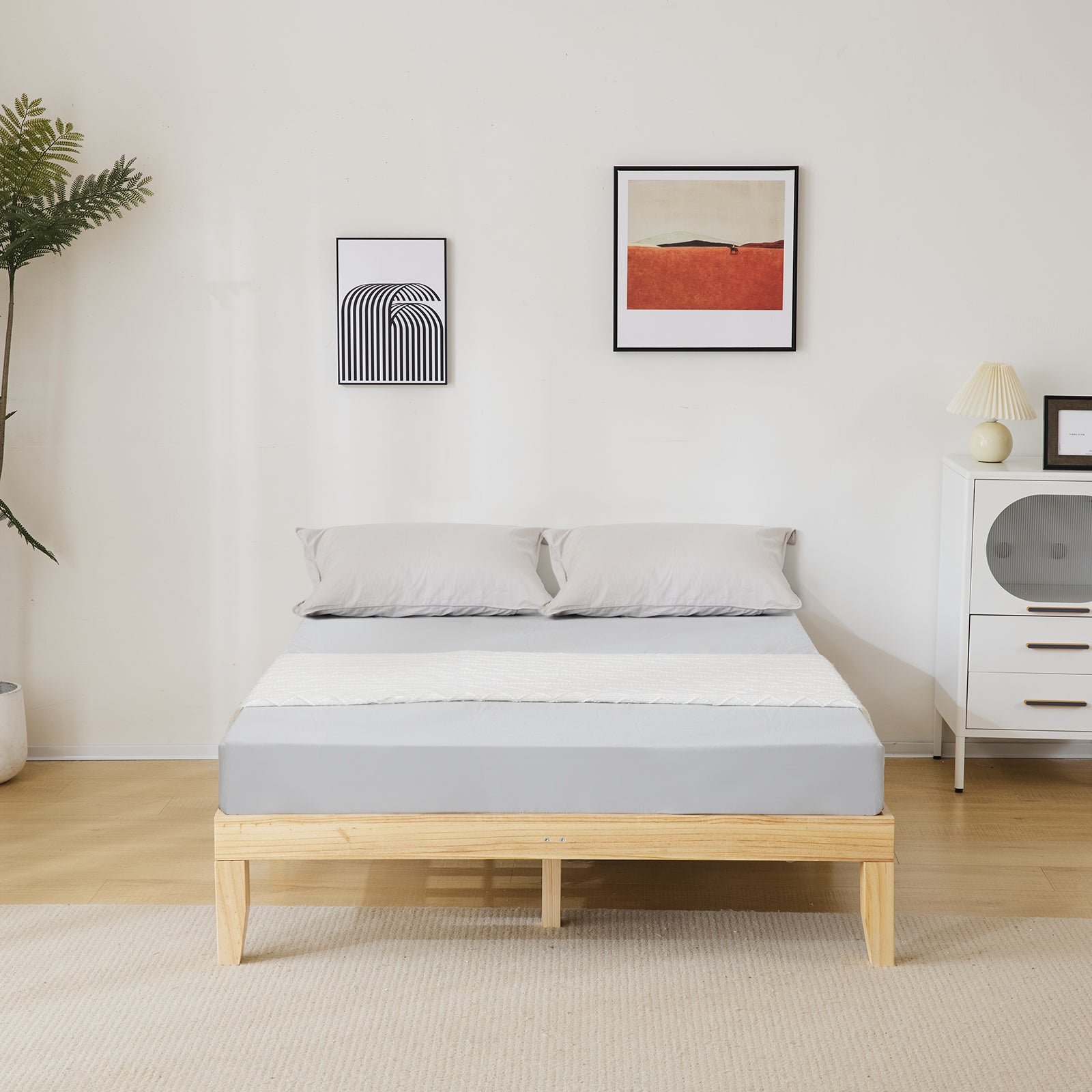 HAOYYE Queen Size Solid Pine Platform Bed Frame with Slats and Storage Space Underneath, 12" Tall Wooden Bed Frame No Box Spring Needed Original