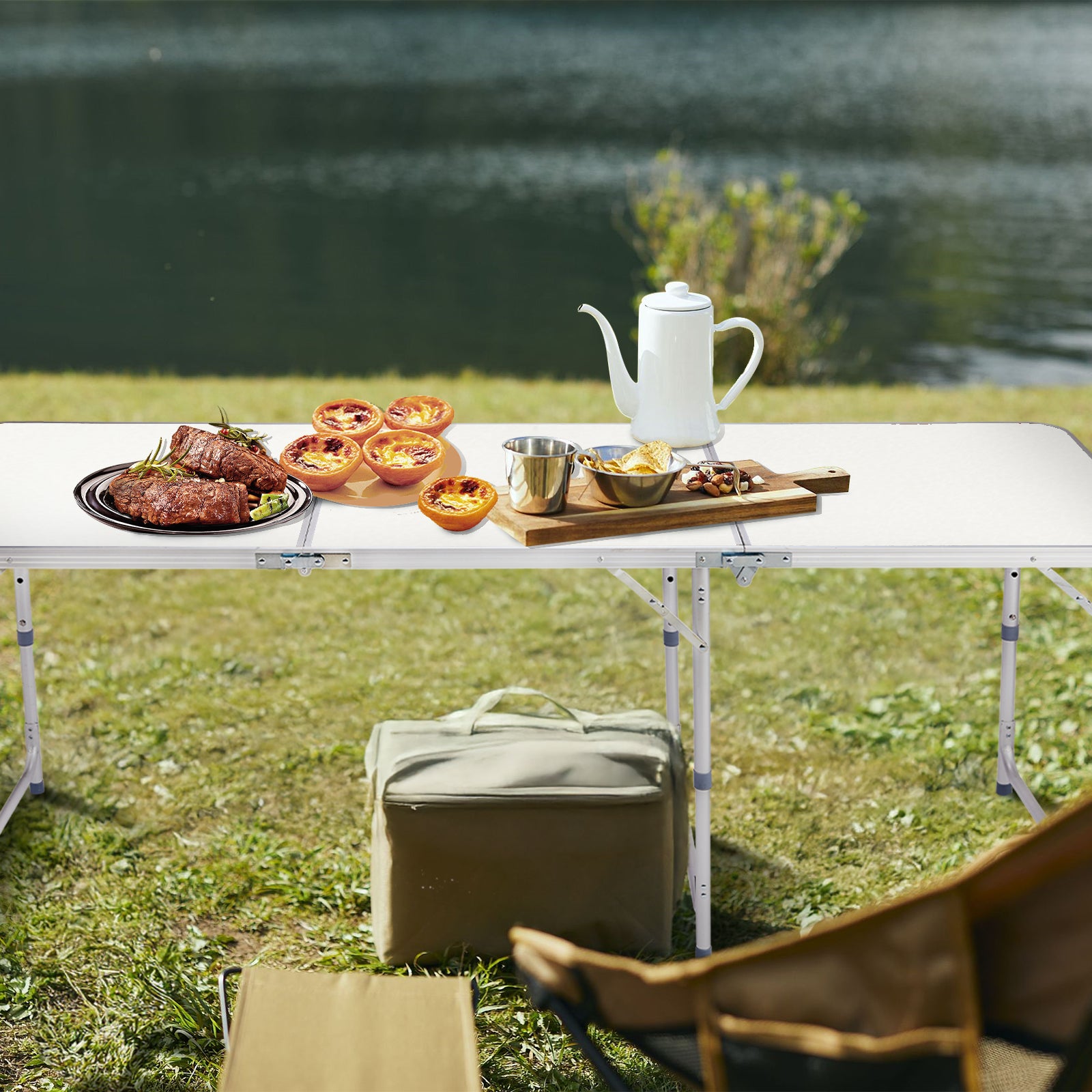 HAOYYE Aluminum Alloy Folding Table White Portable Picnic Dining Table with Carry Handle Lightweight Foldable Desk for Indoor Outdoor Camping Party Backyard Garden Office Easy to Set Up and Store