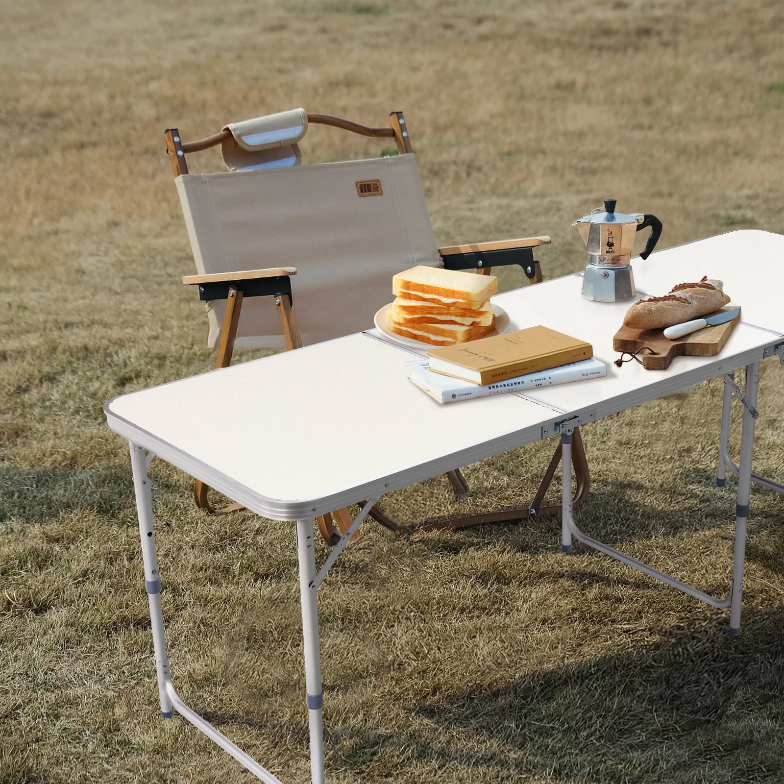 HAOYYE Aluminum Alloy Folding Table White Portable Picnic Dining Table with Carry Handle Lightweight Foldable Desk for Indoor Outdoor Camping Party Backyard Garden Office Easy to Set Up and Store