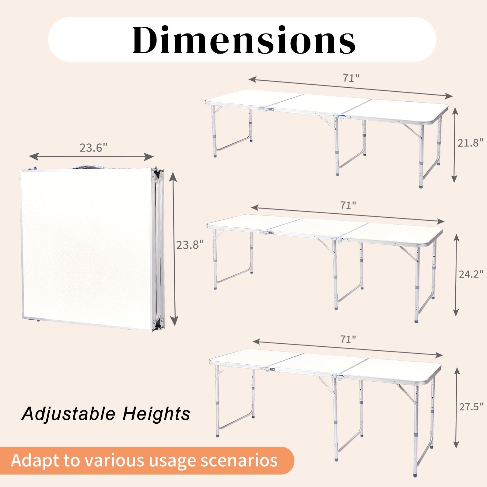 HAOYYE Aluminum Alloy Folding Table White Portable Picnic Dining Table with Carry Handle Lightweight Foldable Desk for Indoor Outdoor Camping Party Backyard Garden Office Easy to Set Up and Store