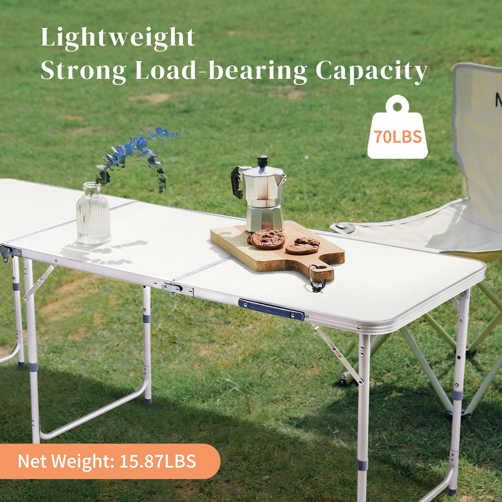 HAOYYE Aluminum Alloy Folding Table White Portable Picnic Dining Table with Carry Handle Lightweight Foldable Desk for Indoor Outdoor Camping Party Backyard Garden Office Easy to Set Up and Store