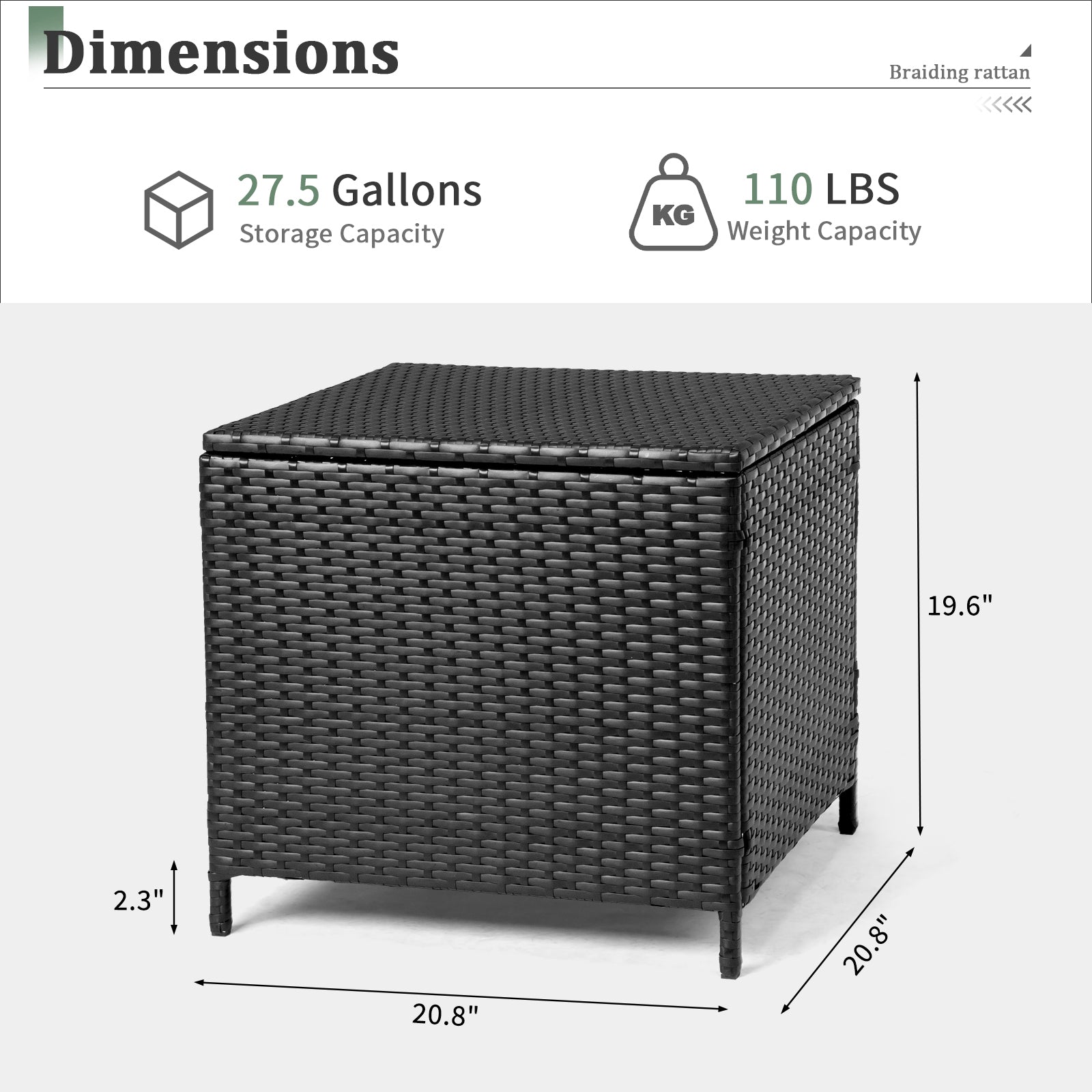 HAOYYE Outdoor PE Wicker Side Table with Storage Patio Rattan End Table Square Container for Furniture Covers Toys Gardening Tools Black All-Weather Design