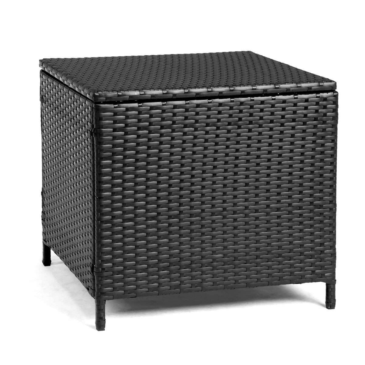 HAOYYE Outdoor PE Wicker Side Table with Storage Patio Rattan End Table Square Container for Furniture Covers Toys Gardening Tools Black All-Weather Design