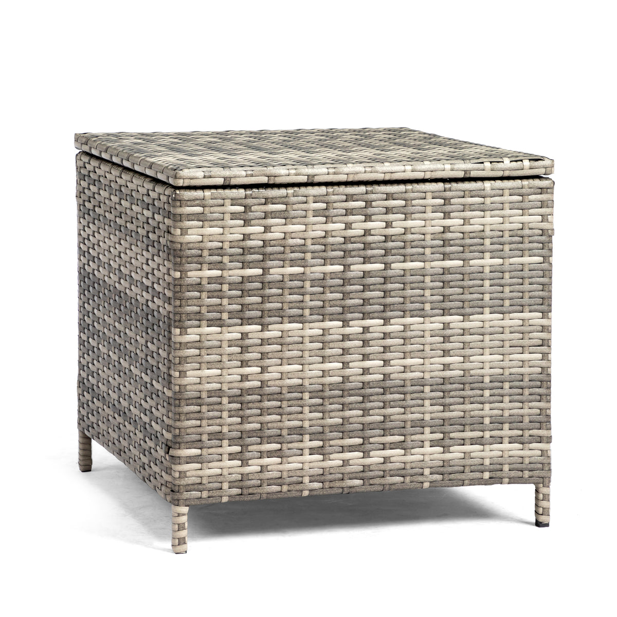 HAOYYE Outdoor PE Wicker Side Table with Storage Bin, Square Rattan Patio End Table for Furniture Covers Toys Gardening Tools and Outdoor Essentials, Grey Weather Resistant Storage Container for Porch Garden Balcony