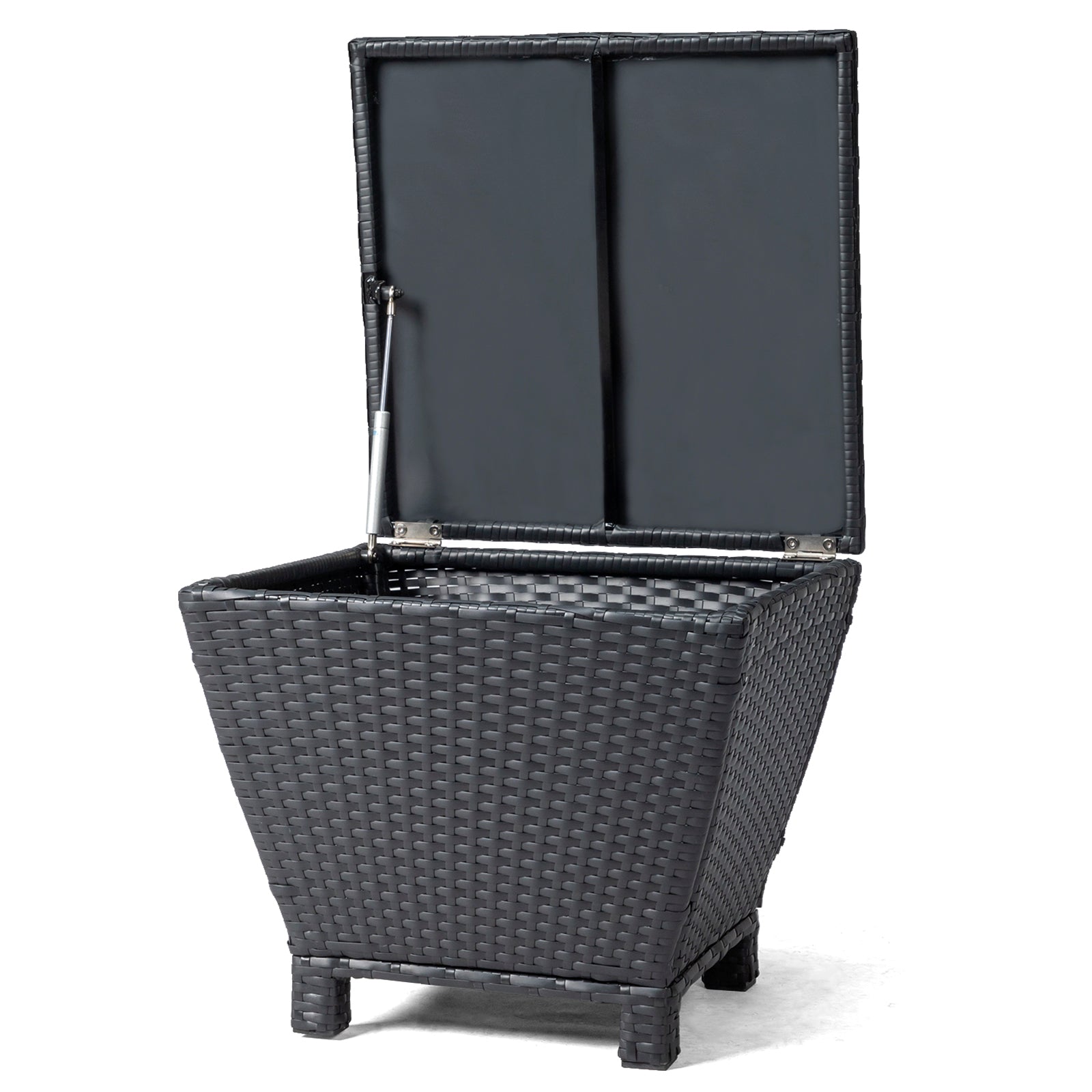 HAOYYE Outdoor PE Wicker Side Table with Storage Bin Container for Patio Garden Balcony Use, Small Rattan End Table for Hose Towel Cushion Organization, Black Weather Resistant Accent Table