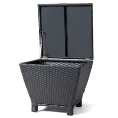 HAOYYE Outdoor PE Wicker Side Table with Storage Bin Container for Patio Garden Balcony Use, Small Rattan End Table for Hose Towel Cushion Organization, Black Weather Resistant Accent Table