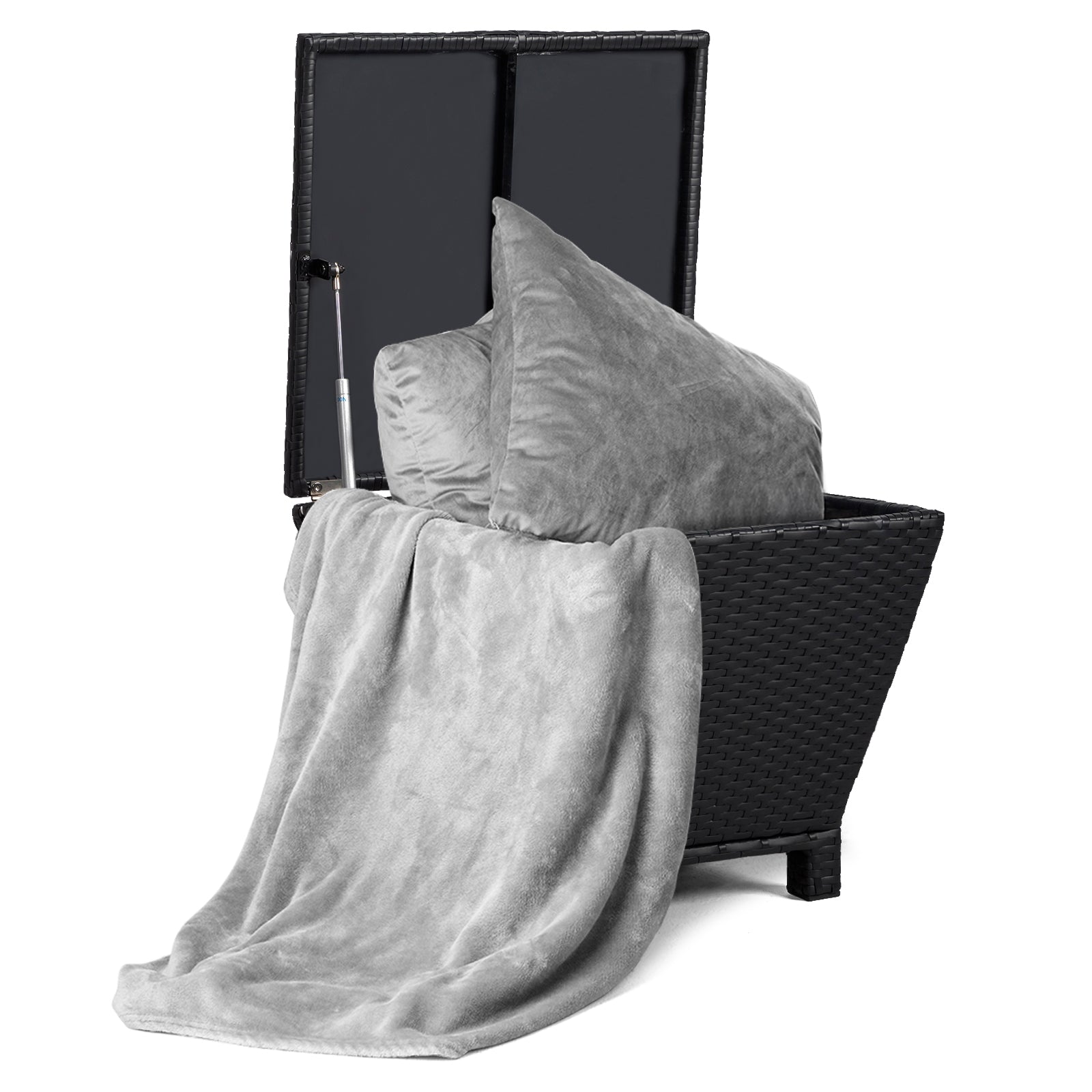 HAOYYE Outdoor PE Wicker Side Table with Storage Bin Container for Patio Garden Balcony Use, Small Rattan End Table for Hose Towel Cushion Organization, Black Weather Resistant Accent Table