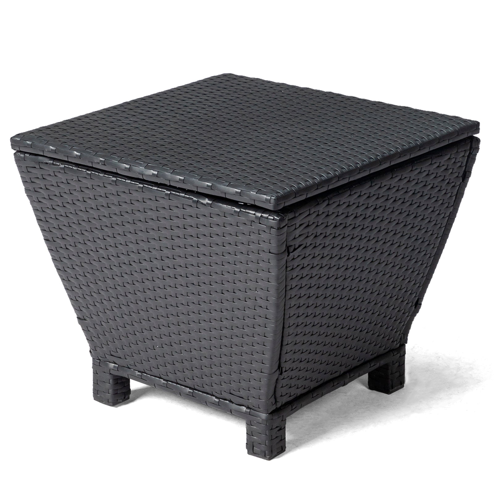 HAOYYE Outdoor PE Wicker Side Table with Storage Bin Container for Patio Garden Balcony Use, Small Rattan End Table for Hose Towel Cushion Organization, Black Weather Resistant Accent Table