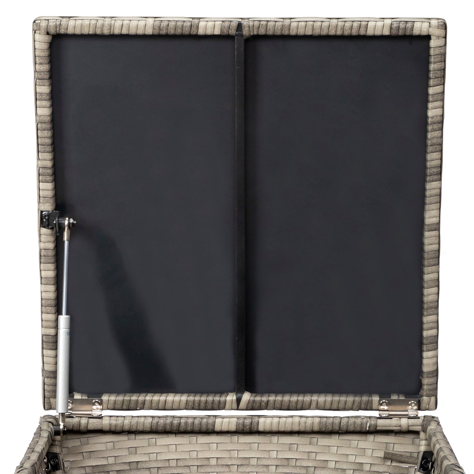 HAOYYE Outdoor PE Wicker Side Table with Hidden Storage Grey Small Patio Storage Box Container for Garden Hose Towels Cushions Weather Resistant Rattan End Table for Balcony Porch Deck Poolside