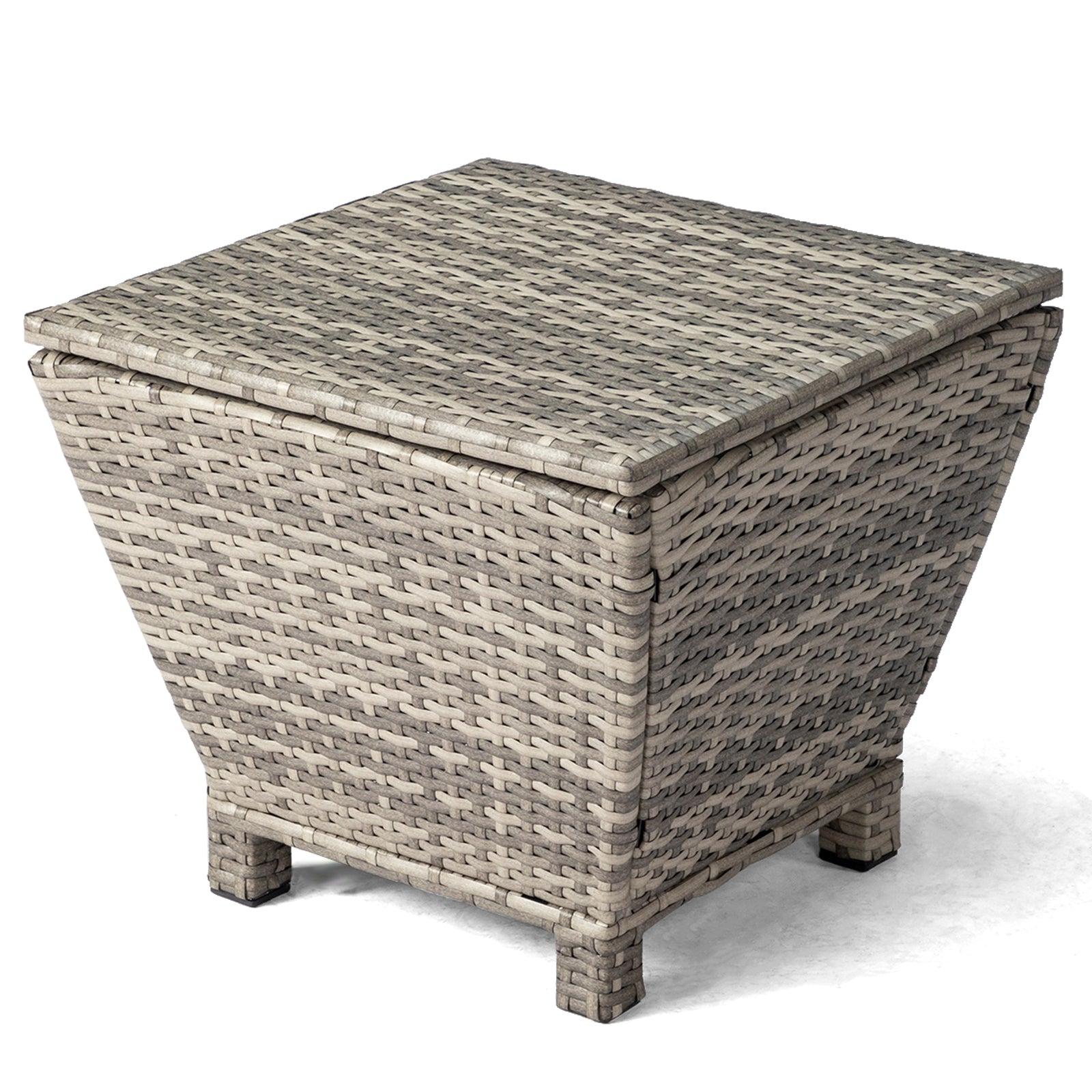 HAOYYE Outdoor PE Wicker Side Table with Hidden Storage Grey Small Patio Storage Box Container for Garden Hose Towels Cushions Weather Resistant Rattan End Table for Balcony Porch Deck Poolside