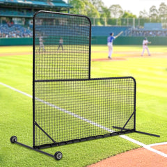 HAOYYE L-Shaped Baseball Pitching Net Black with Wheels, Portable Heavy-Duty Batting Cage Screen for Training, Easy Assembly with Carry Bag, Ideal for Backyard and League Use
