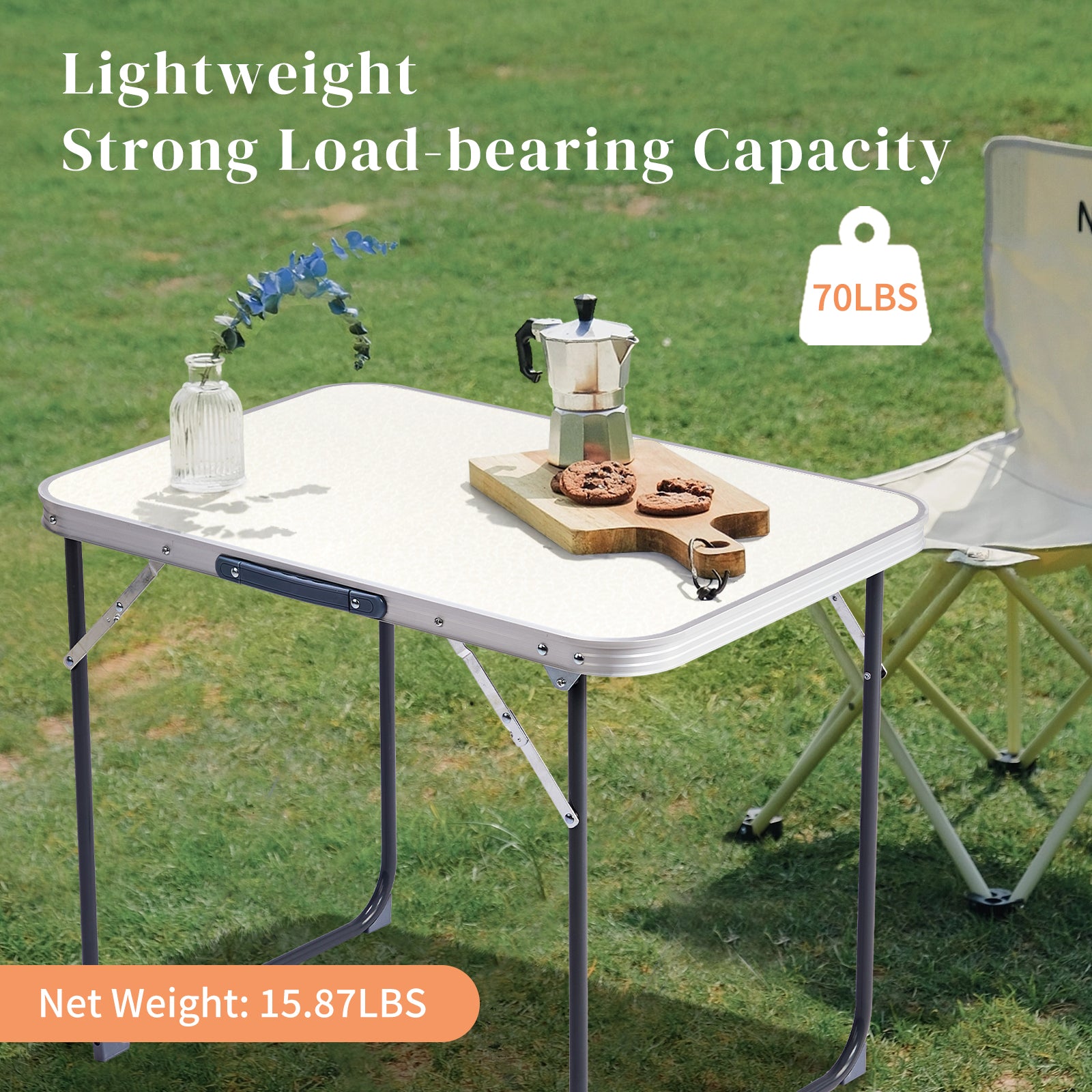 HAOYYE Aluminum Camping Folding Table Lightweight Portable Picnic Table with Carrying Handle Waterproof Scratch Resistant Surface for Outdoor Camping Hiking BBQ Patio Travel Use
