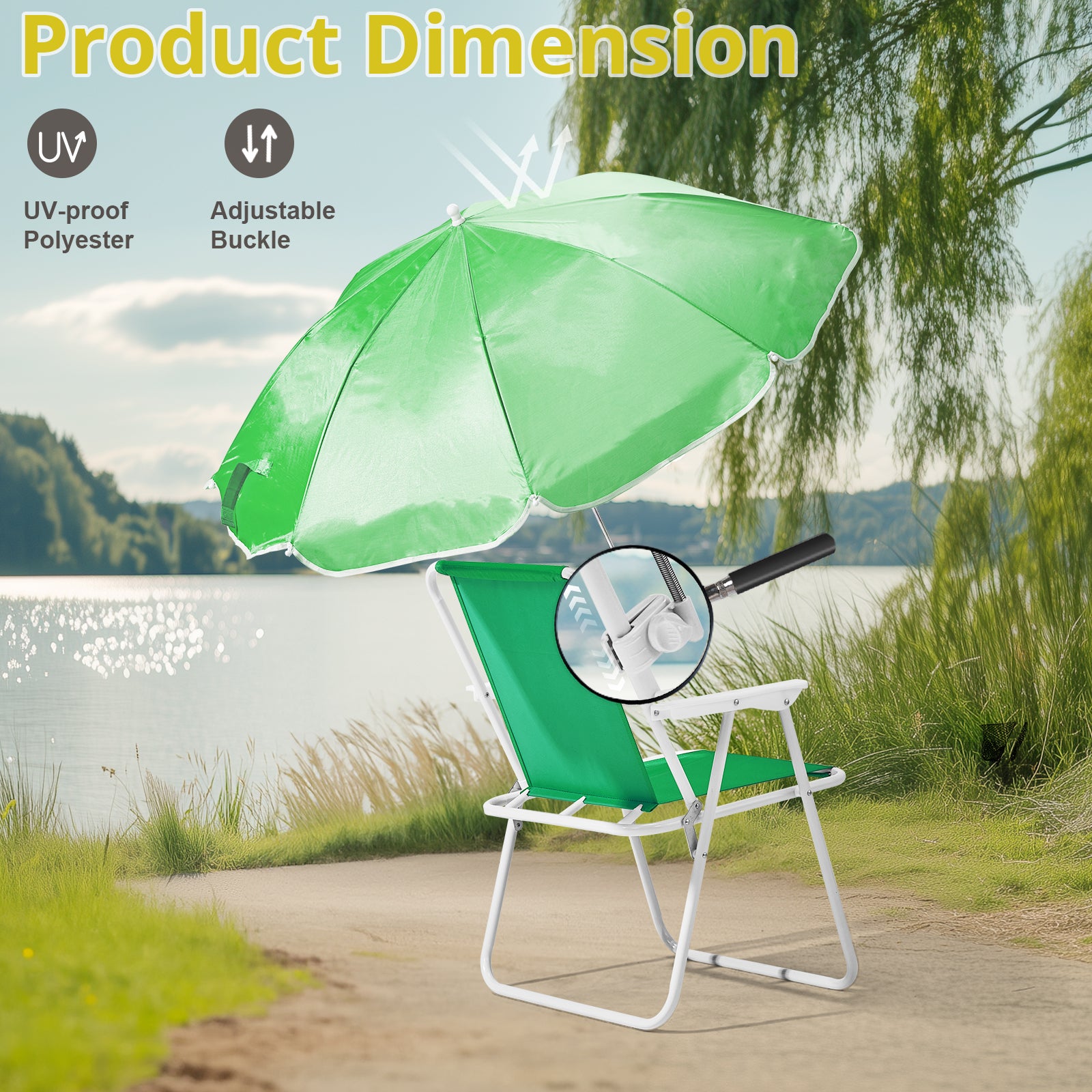 HAOYYE Folding Beach Chair with Umbrella for Adults, Lightweight Portable Camping Chair with Cup Holder and Carry Bag, 265lbs Capacity for Travel, Picnic, Poolside, Patio, Fishing, Concert, Hiking, Outdoor Events and Backyard Relaxation, Green