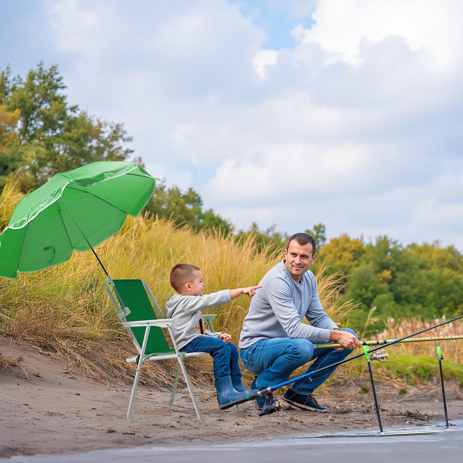 HAOYYE Folding Beach Chair with Umbrella for Adults, Lightweight Portable Camping Chair with Cup Holder and Carry Bag, 265lbs Capacity for Travel, Picnic, Poolside, Patio, Fishing, Concert, Hiking, Outdoor Events and Backyard Relaxation, Green