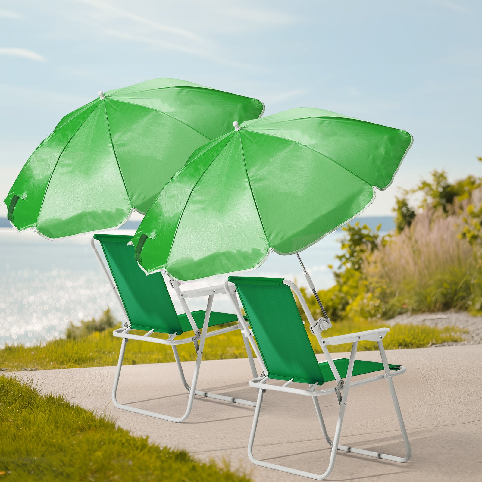 HAOYYE Folding Beach Chair with Umbrella for Adults, Lightweight Portable Camping Chair with Cup Holder and Carry Bag, 265lbs Capacity for Travel, Picnic, Poolside, Patio, Fishing, Concert, Hiking, Outdoor Events and Backyard Relaxation, Green