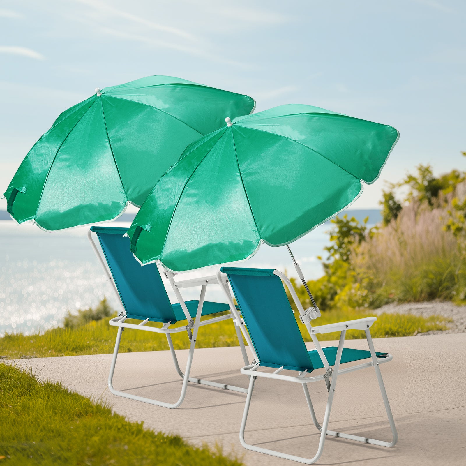 HAOYYE Folding Beach Chair with Umbrella for Adults, Lightweight Portable Camping Chair with Cup Holder and Carry Bag, 265lbs Capacity for Travel, Picnic, Patio, Poolside, Fishing, Concert, Outdoor Relaxation and Backyard Lounging, Mint Green