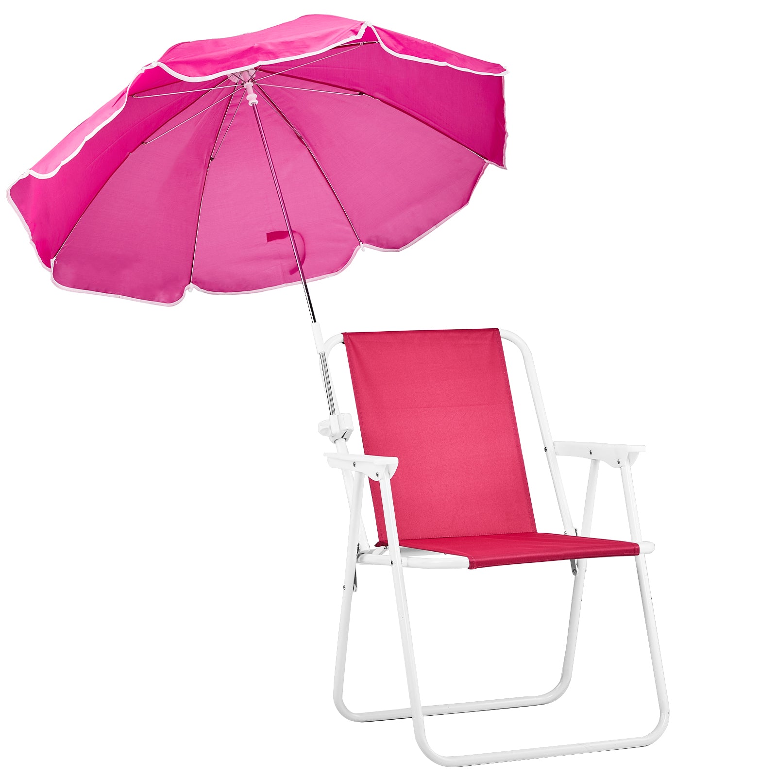 HAOYYE Folding Beach Chair with Umbrella for Adults, Lightweight Portable Camping Chair with Cup Holder and Carry Bag, 265lbs Capacity for Travel, Picnic, Poolside, Patio, Hiking, Fishing, Outdoor Concerts and Backyard Relaxation, Pink