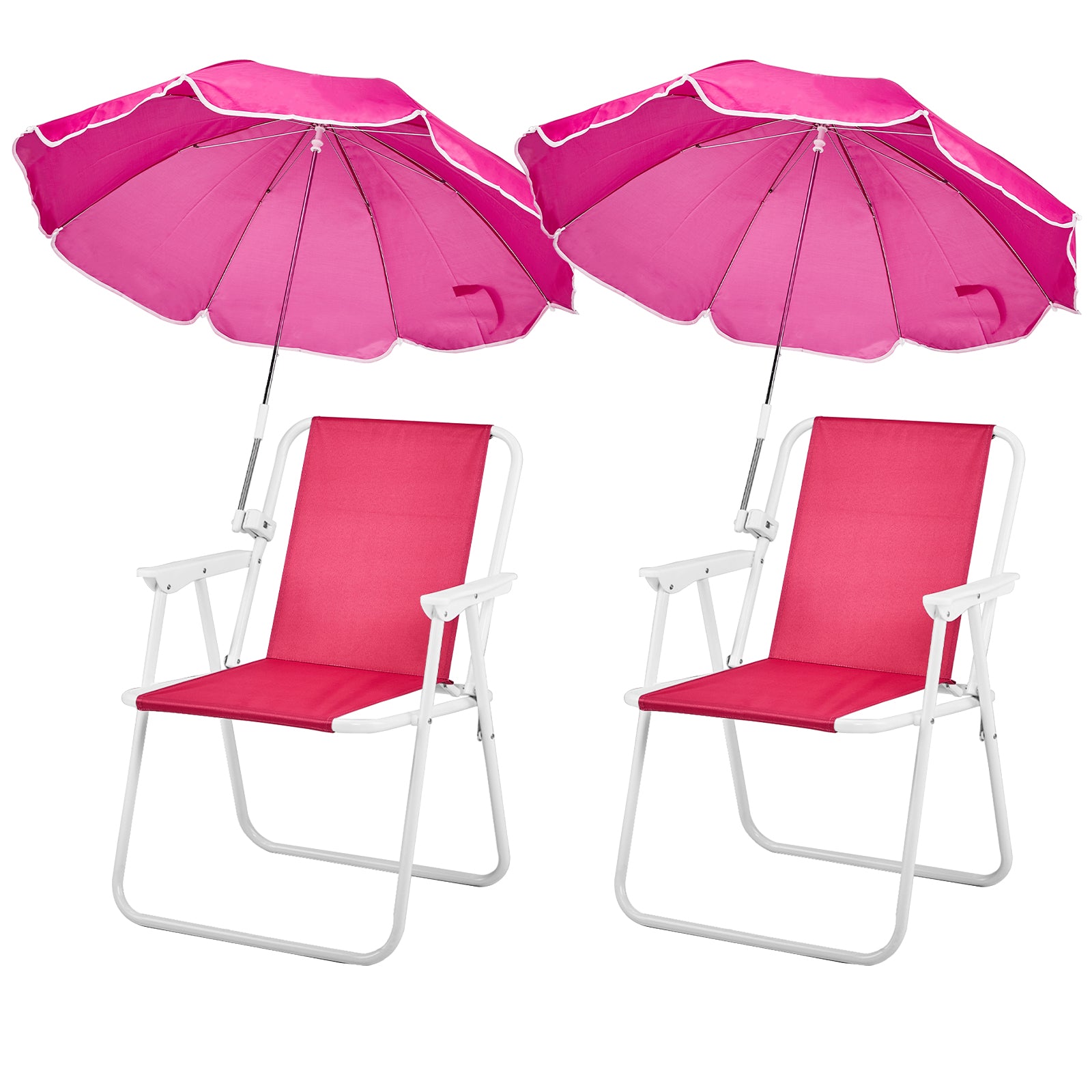 HAOYYE Folding Beach Chair with Umbrella for Adults, Lightweight Portable Camping Chair with Cup Holder and Carry Bag, 265lbs Capacity for Travel, Picnic, Poolside, Patio, Hiking, Fishing, Outdoor Concerts and Backyard Relaxation, Pink