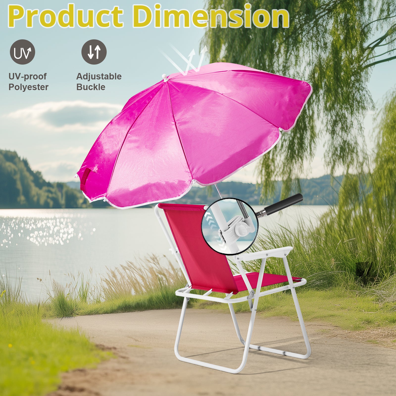 HAOYYE Folding Beach Chair with Umbrella for Adults, Lightweight Portable Camping Chair with Cup Holder and Carry Bag, 265lbs Capacity for Travel, Picnic, Poolside, Patio, Hiking, Fishing, Outdoor Concerts and Backyard Relaxation, Pink