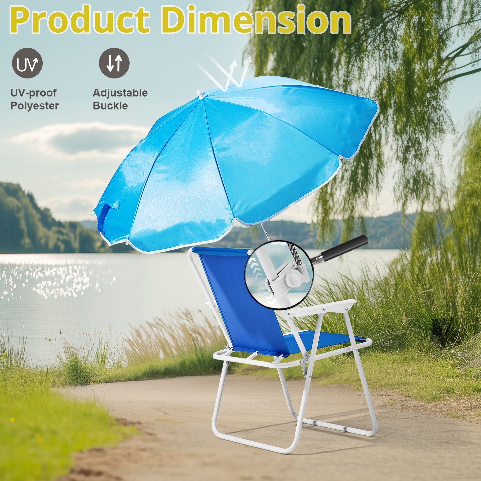 HAOYYE Folding Beach Chair with Umbrella for Adults, Lightweight Portable Outdoor Camping Chair with Cup Holder and Carry Bag, 265lbs Capacity for Travel, Picnic, Patio, Poolside, Hiking, Fishing, Backyard, Concert, Blue