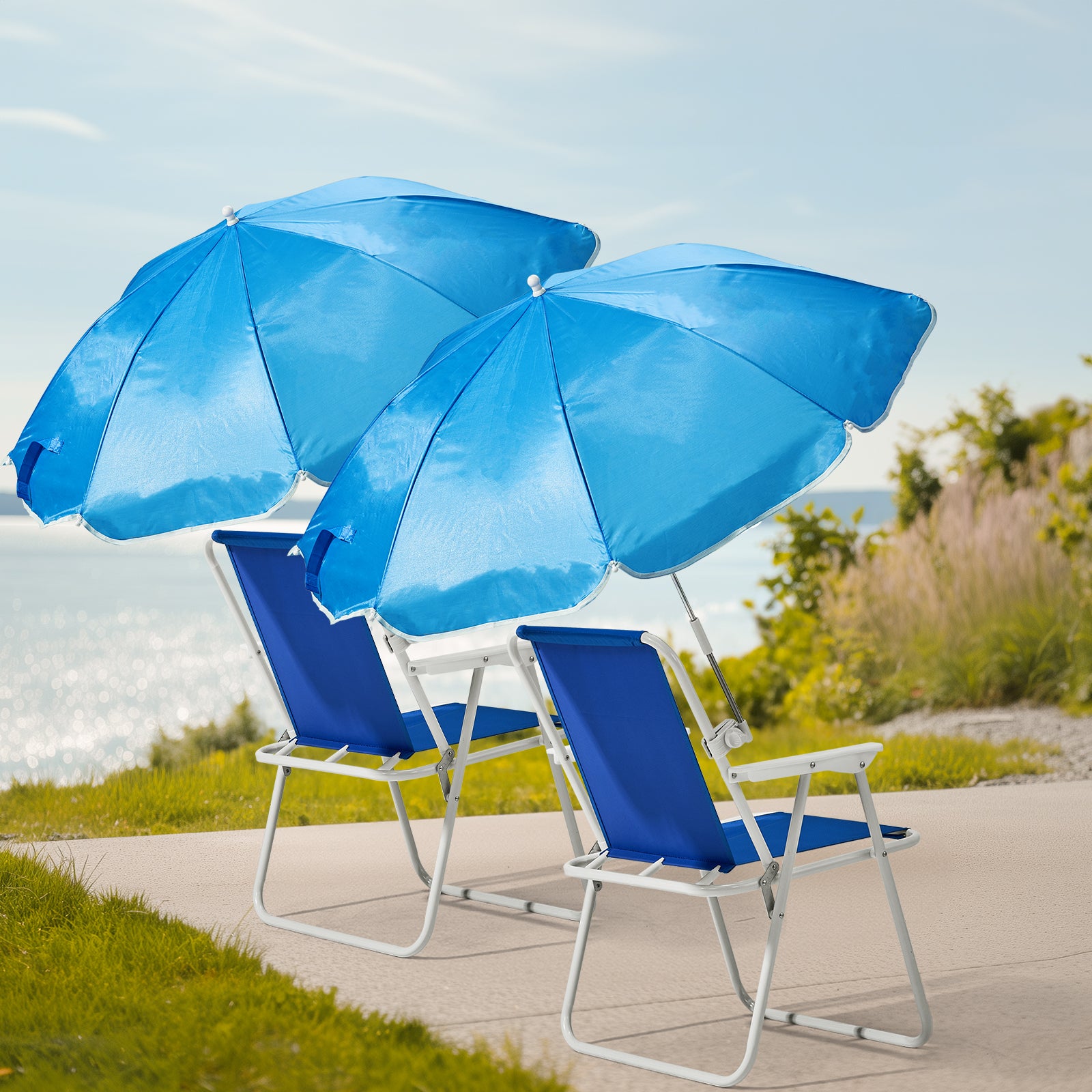 HAOYYE Folding Beach Chair with Umbrella for Adults, Lightweight Portable Outdoor Camping Chair with Cup Holder and Carry Bag, 265lbs Capacity for Travel, Picnic, Patio, Poolside, Hiking, Fishing, Backyard, Concert, Blue