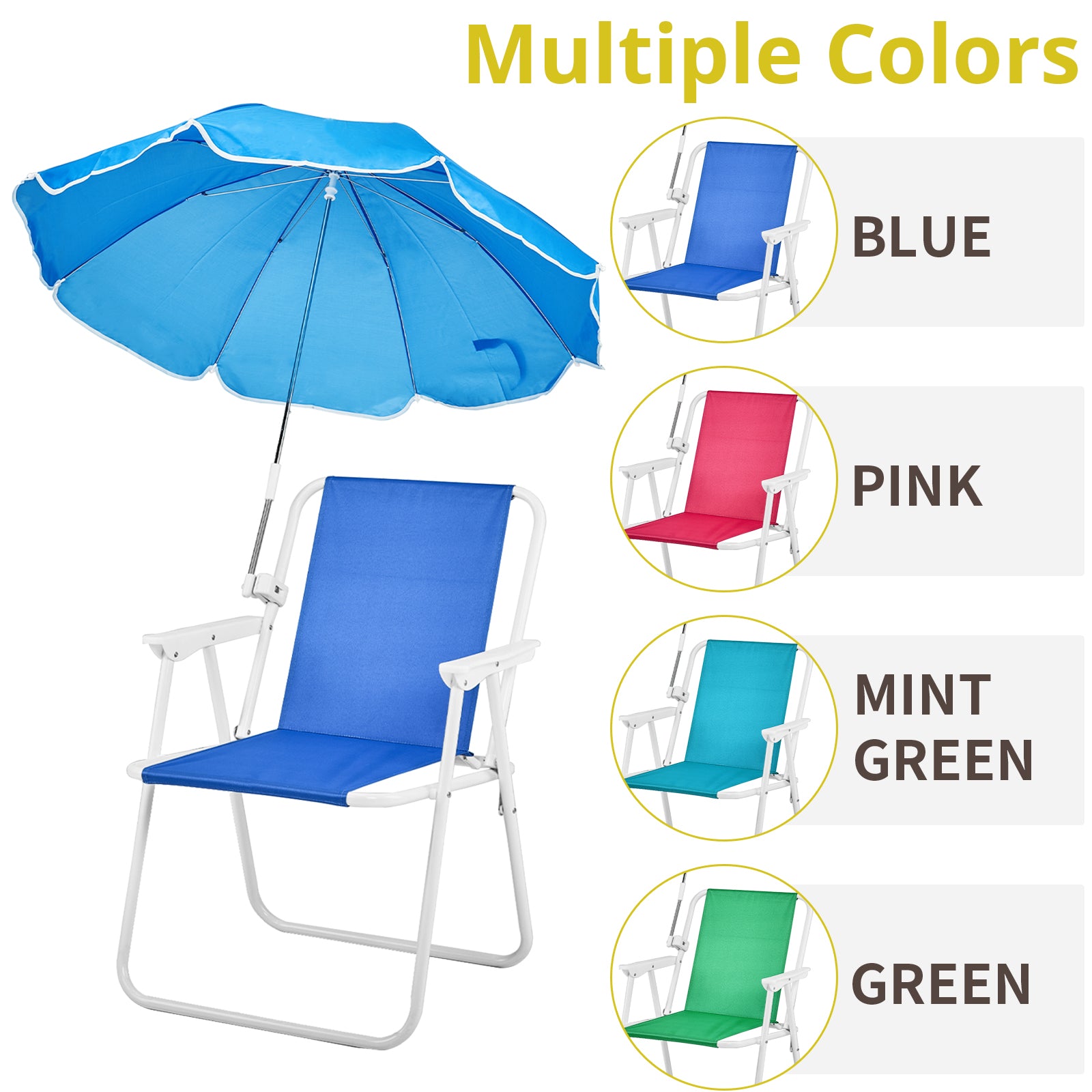 HAOYYE Folding Beach Chair with Umbrella for Adults, Lightweight Portable Outdoor Camping Chair with Cup Holder and Carry Bag, 265lbs Capacity for Travel, Picnic, Patio, Poolside, Hiking, Fishing, Backyard, Concert, Blue